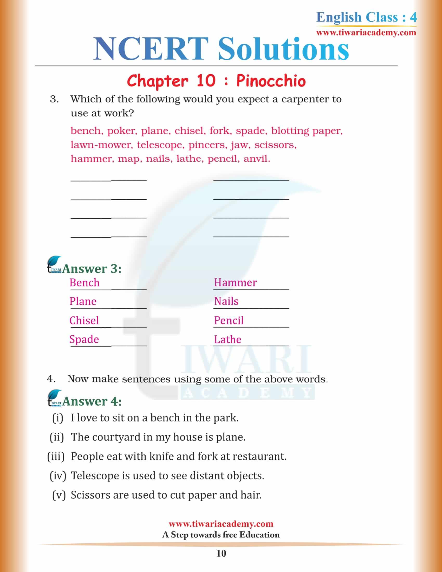 Class 4 NCERT English Book Unit 10 English Medium solutions