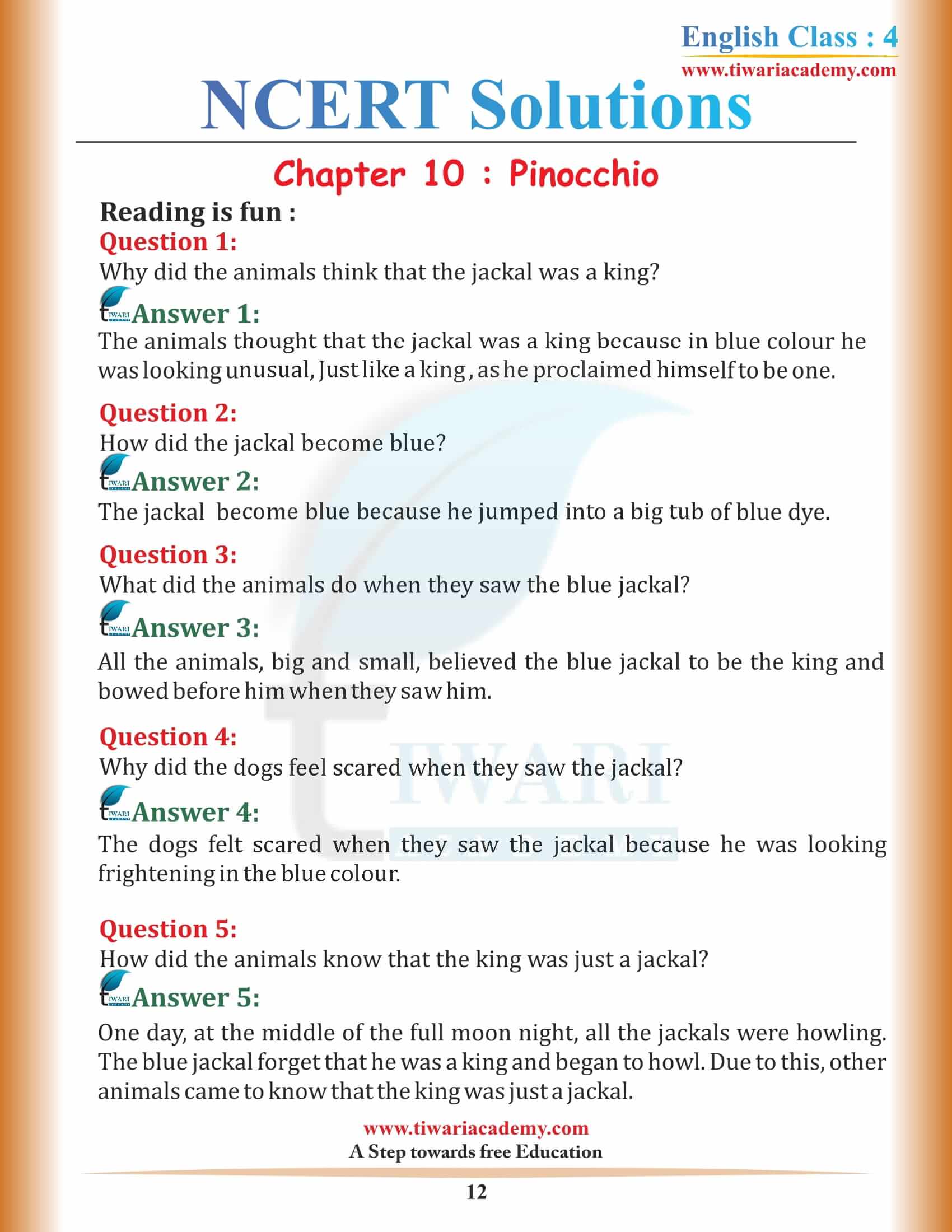 Class 4 NCERT English Book Unit 10 answers
