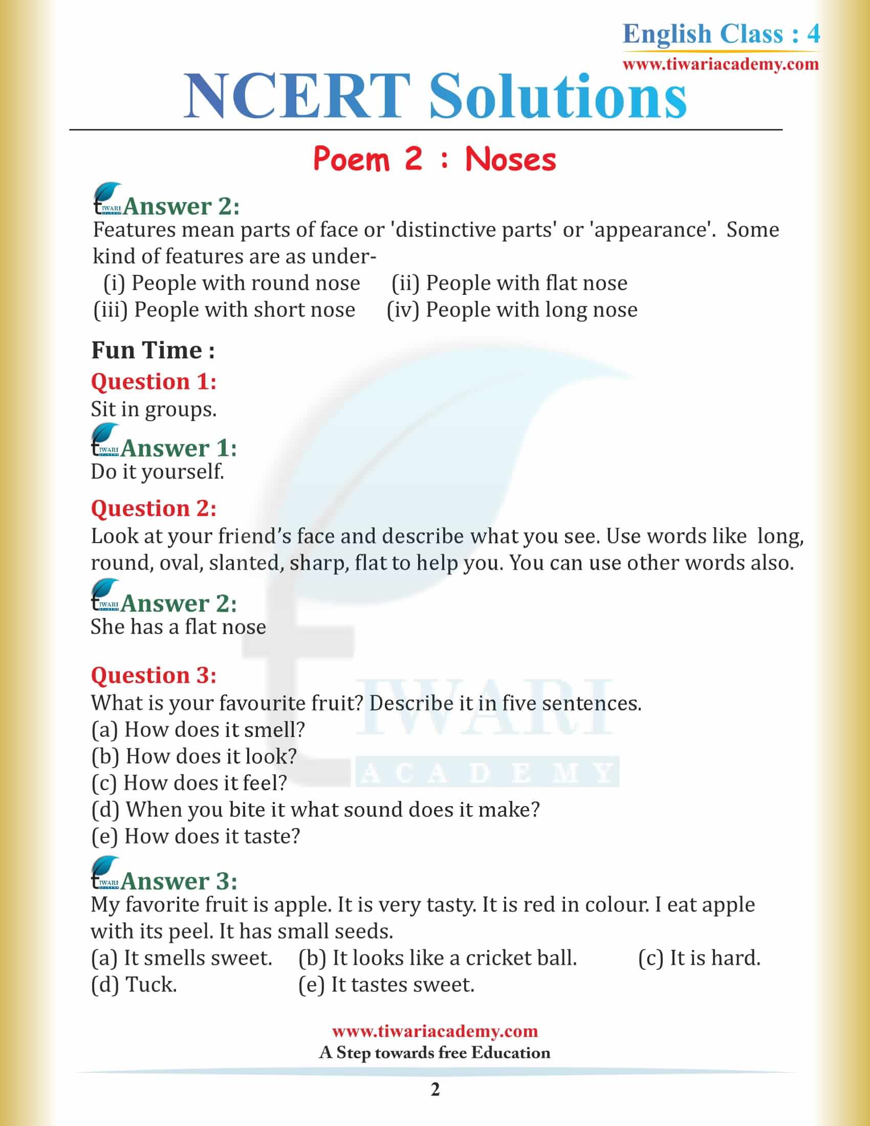 NCERT Solutions for Class 4 English Unit 2
