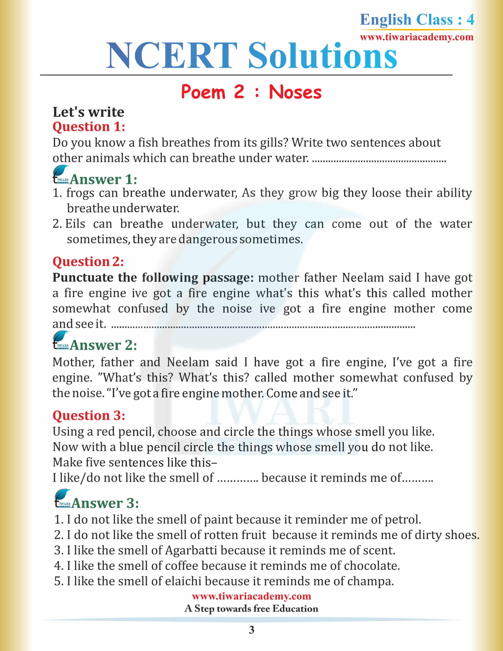 NCERT Solutions for Class 4 English Unit 2 solutions