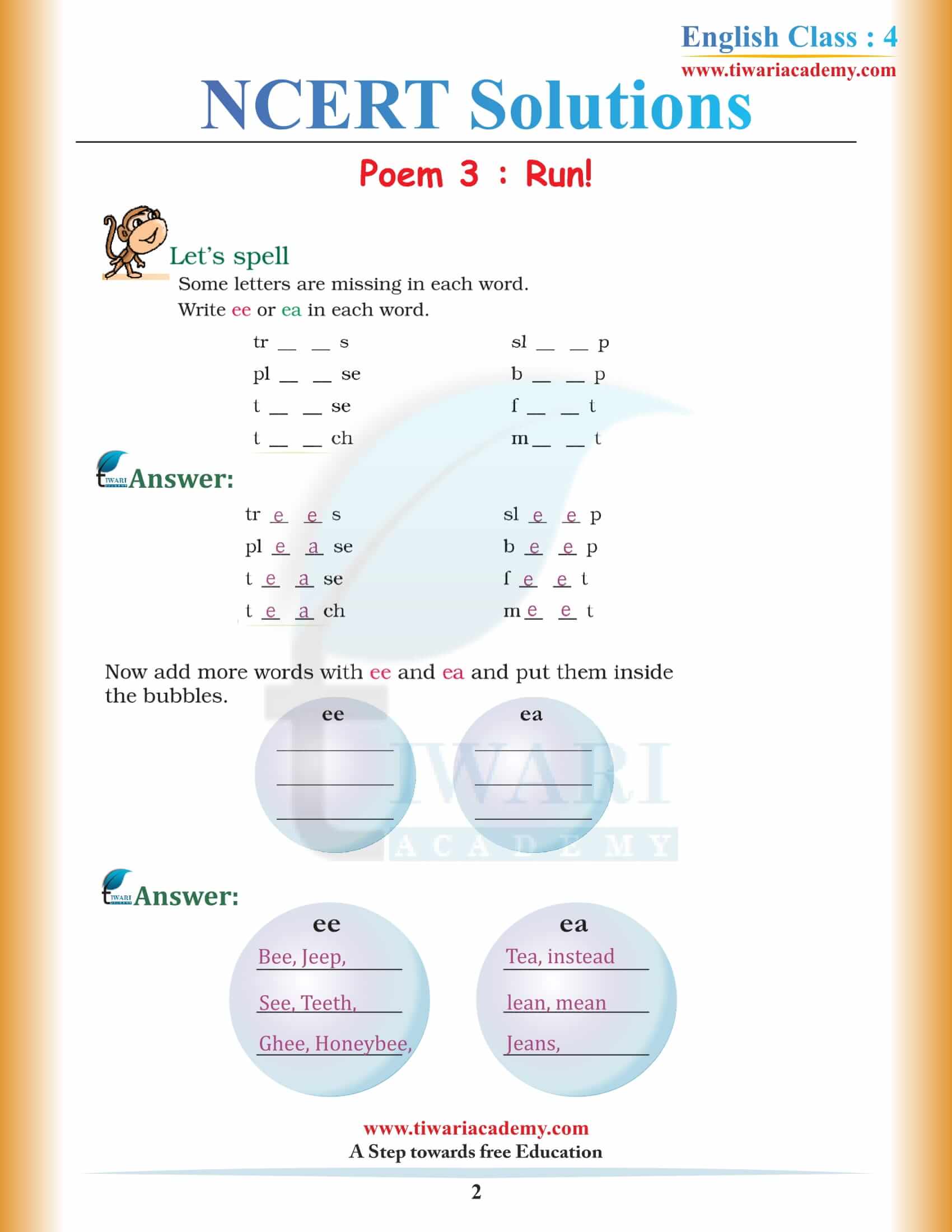NCERT Solutions for Class 4 English Unit 3 Chapter 1