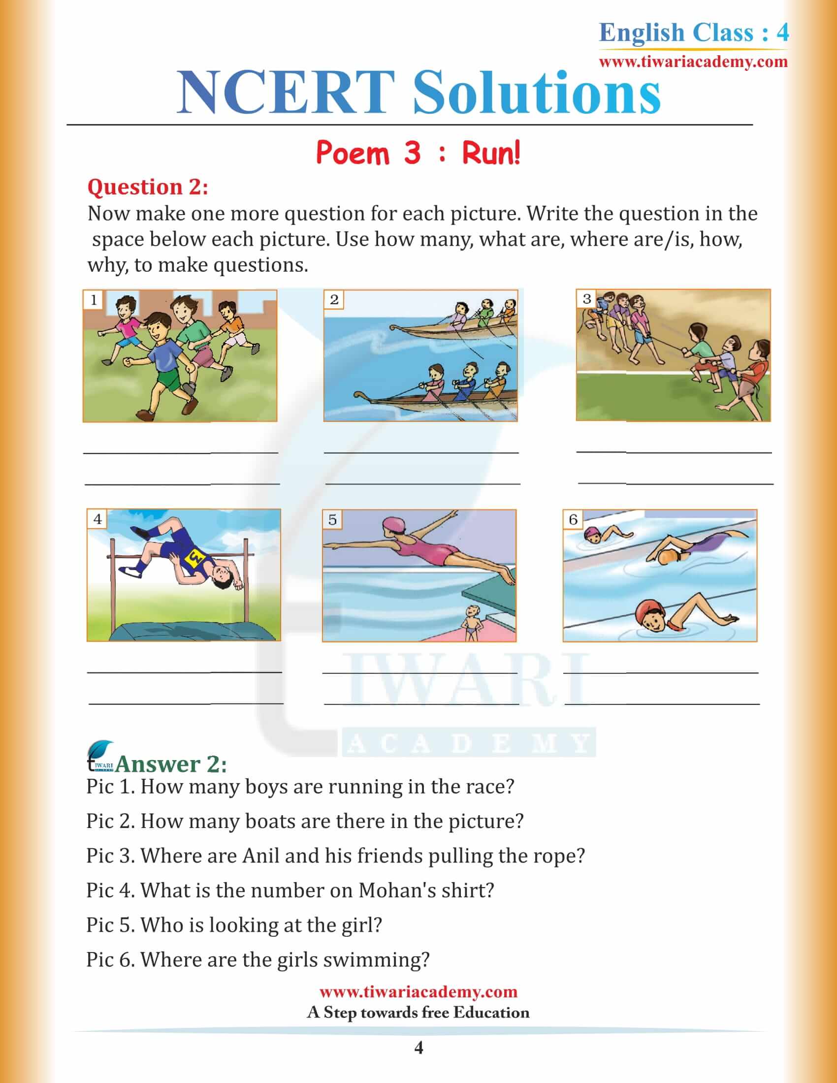 NCERT Solutions for Class 4 English Unit 3 Chapter 1 question answers