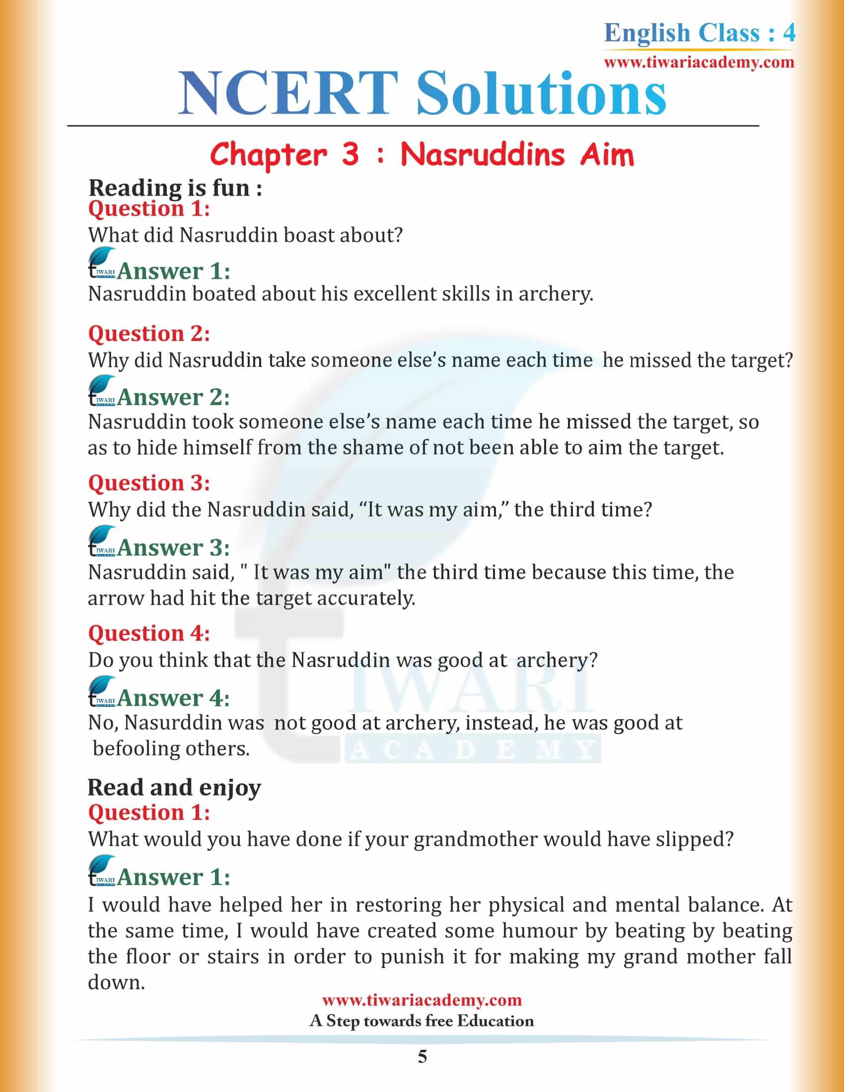 NCERT Solutions for Class 4 English Unit 3 Chapter 2