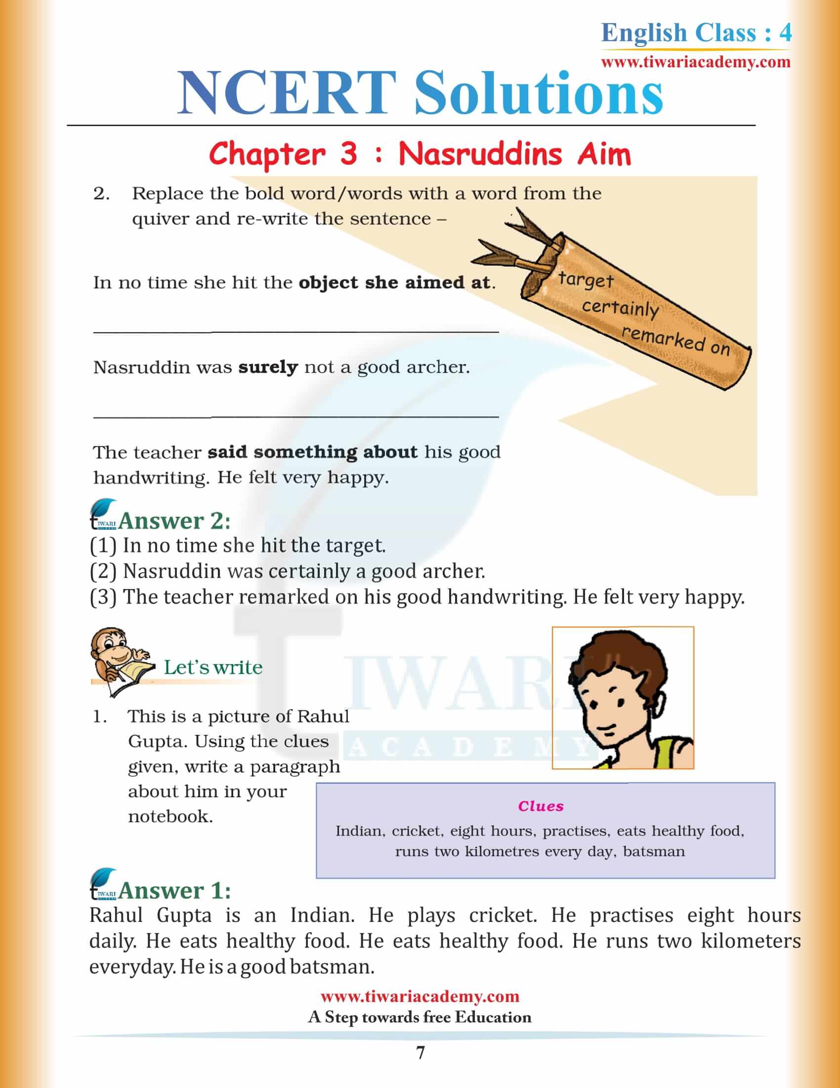 NCERT Solutions for Class 4 English Unit 3 in PDF