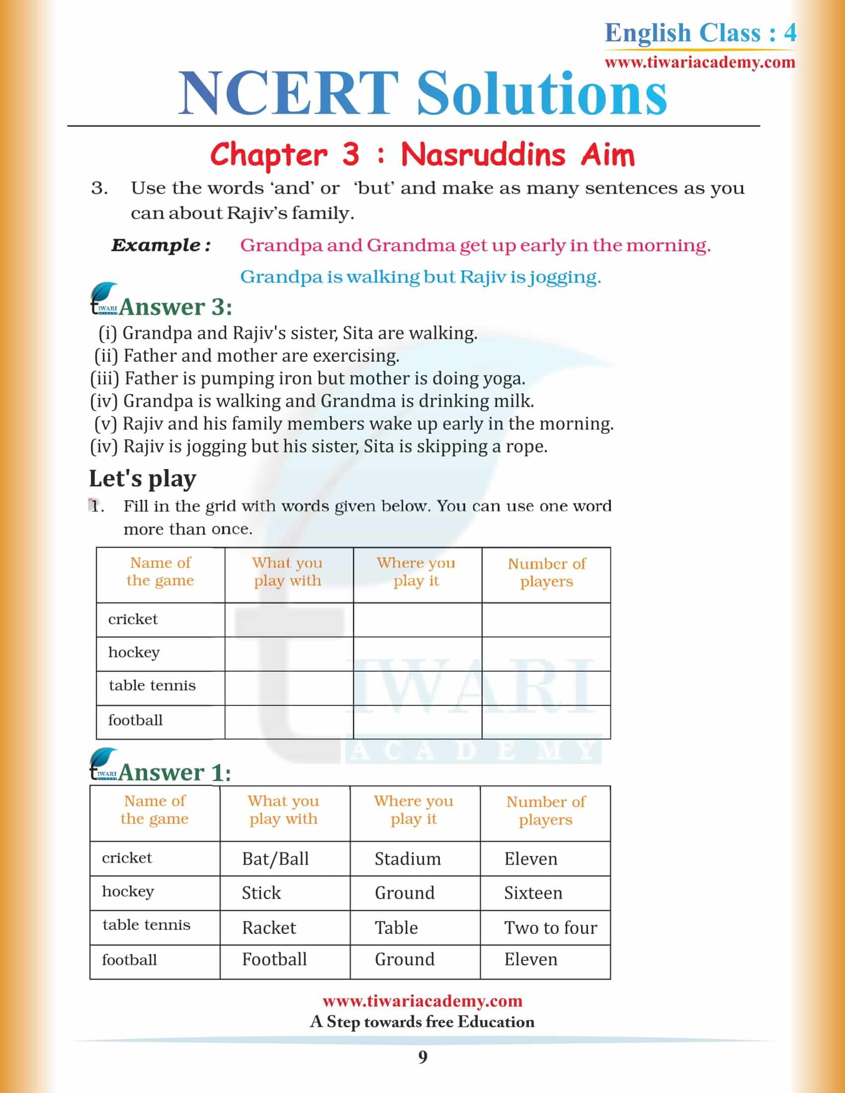 Class 4 English Unit 3 NCERT Solutions free download