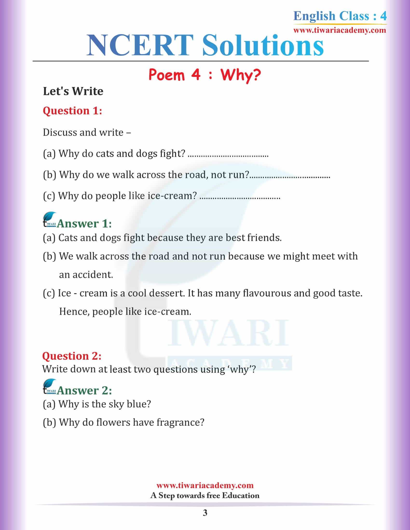 NCERT Solutions for Class 4 English Unit 4