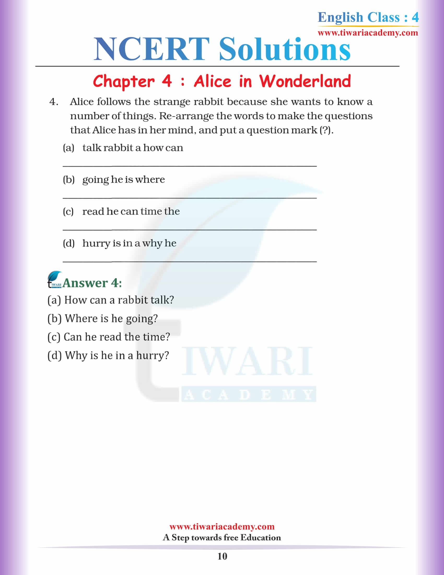 Class 4 English Unit 4 answer