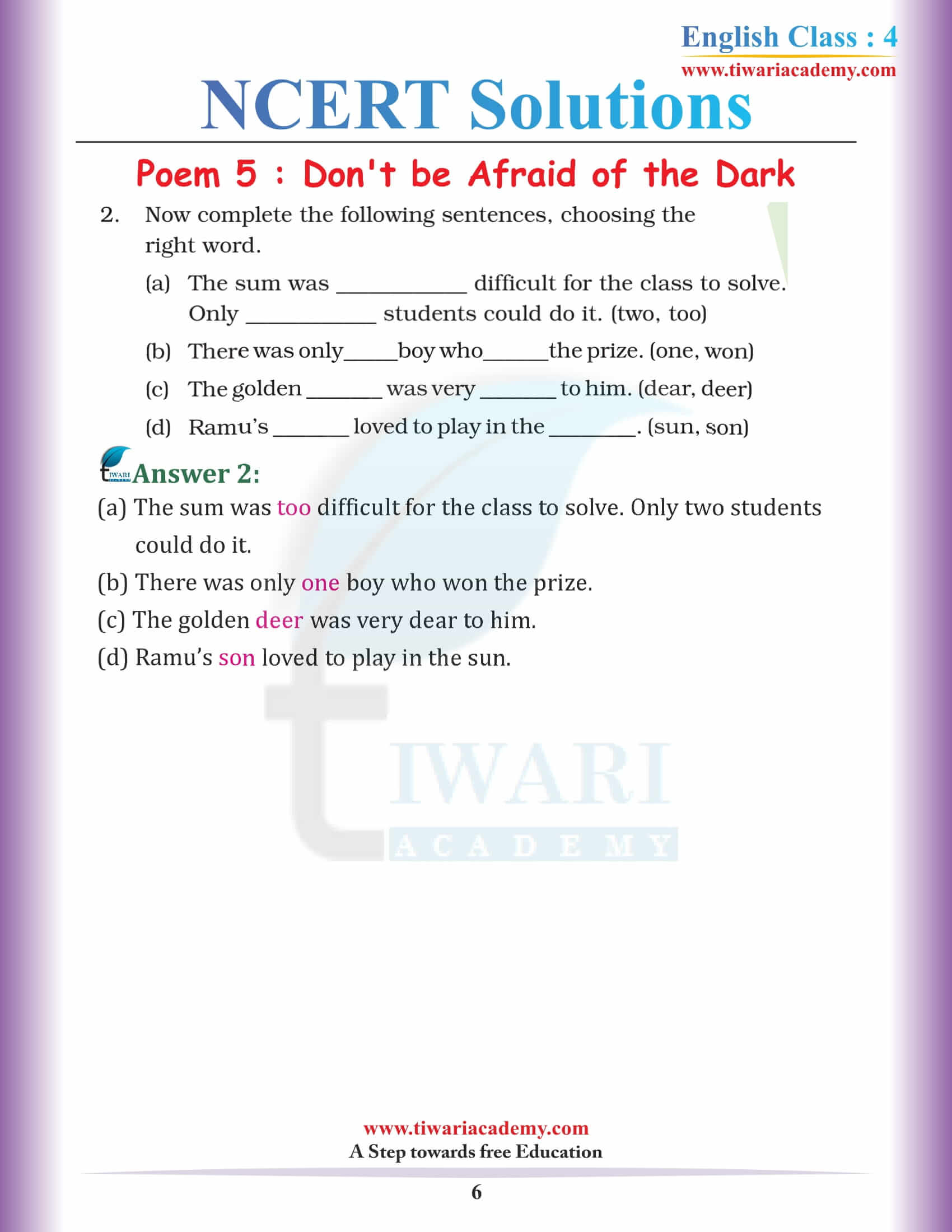 Class 4 English Unit 5 NCERT answers