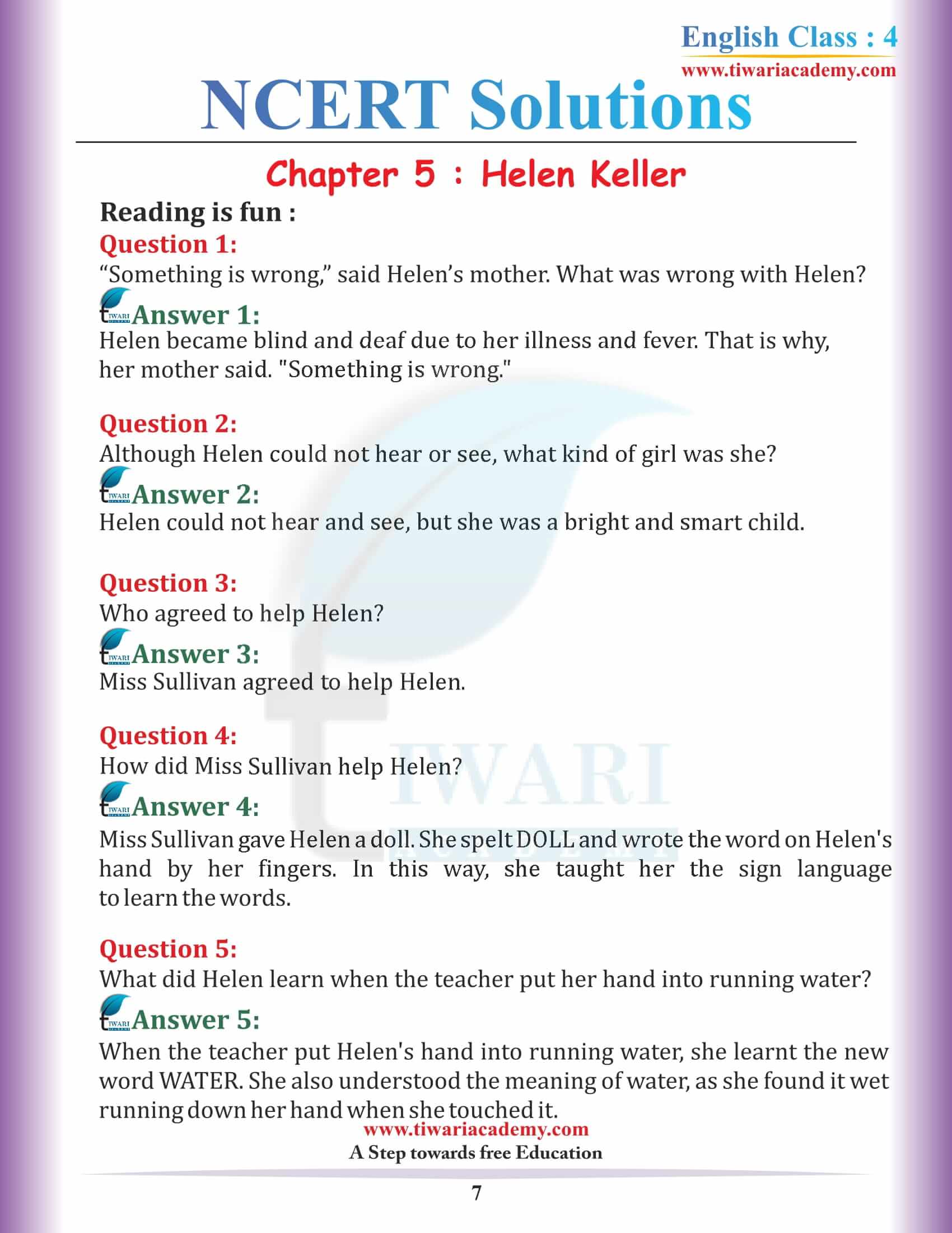 Class 4 English Unit 5 NCERT question answers pdf