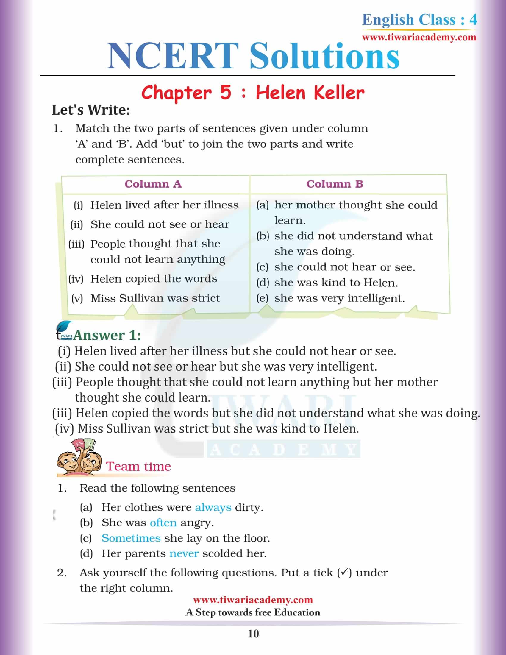 Solutions for Class 4 English Unit 5 NCERT
