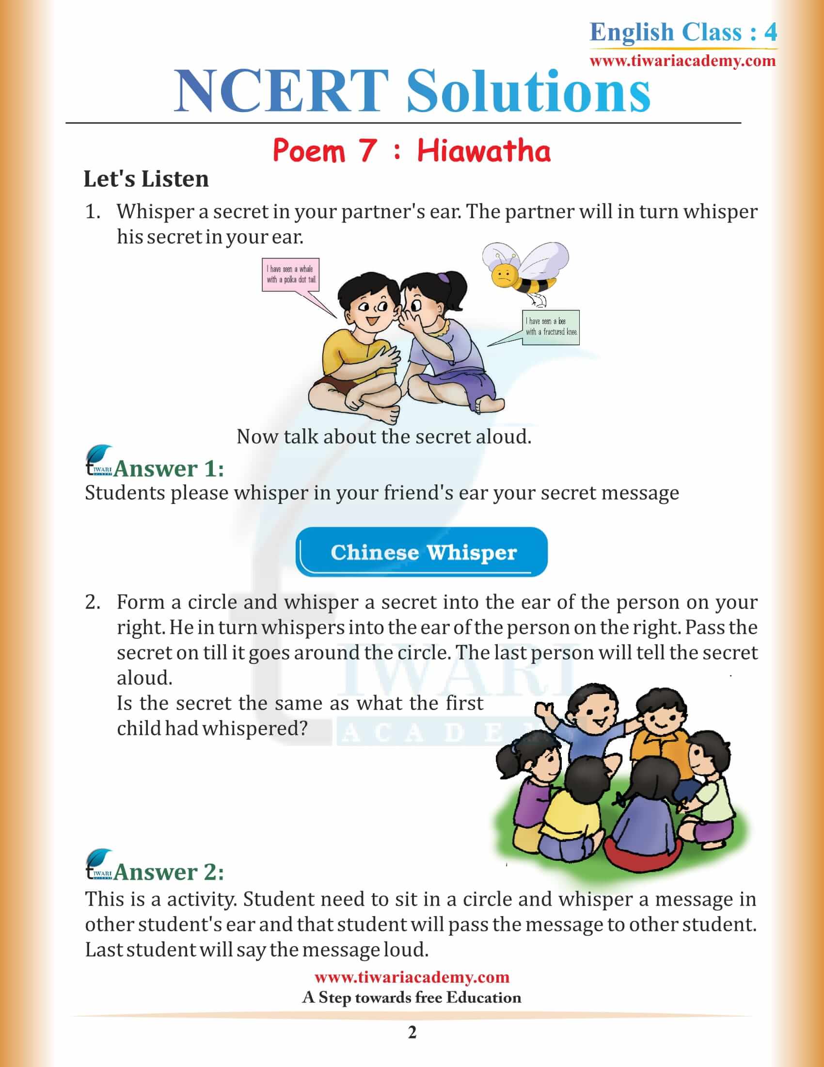 NCERT Solutions for Class 4 English Unit 7 Chapter 1