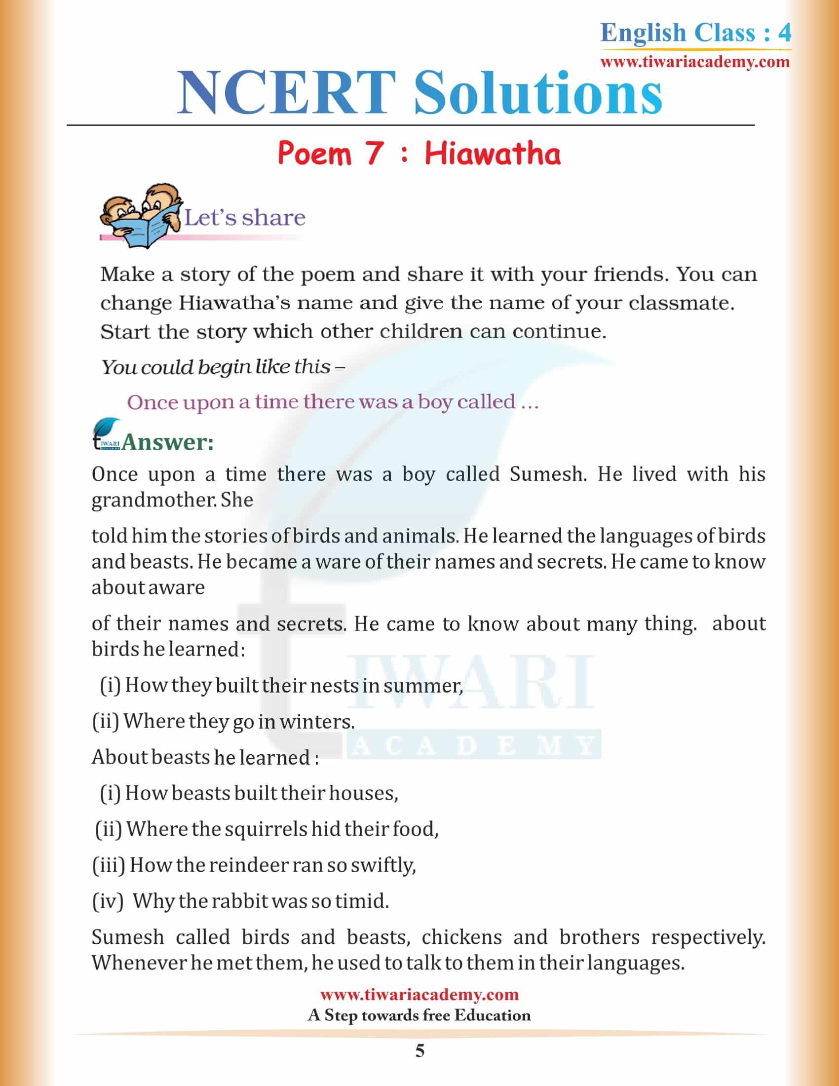 Class 4 English Unit 7 NCERT Solutions