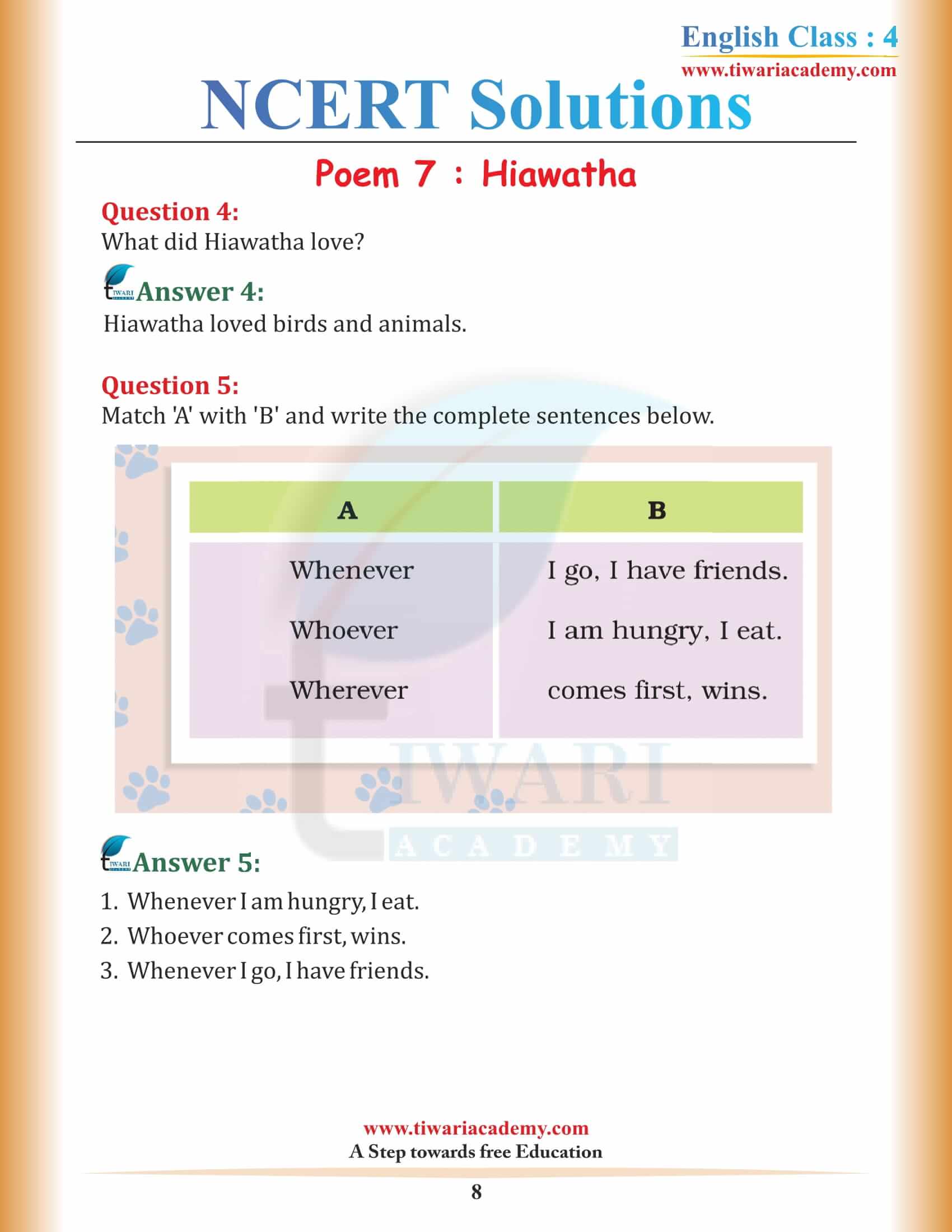 Free solutions Class 4 English Unit 7