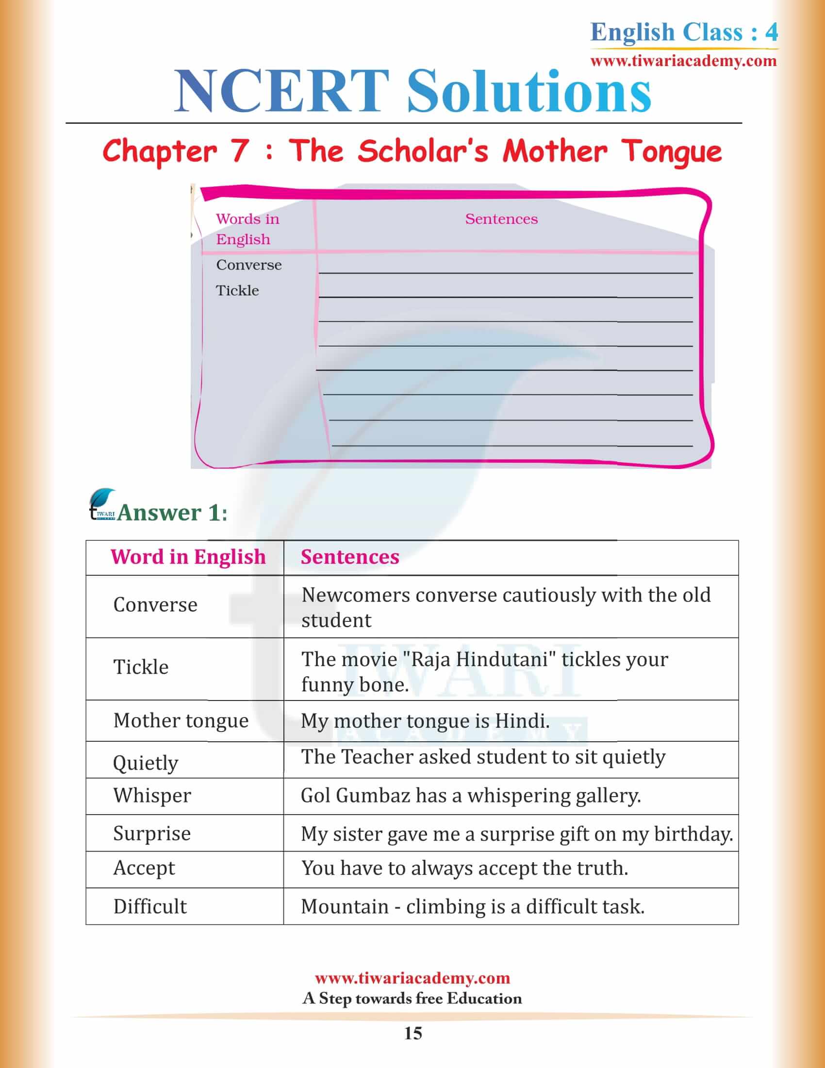 Class 4 NCERT English Unit 7 Merigold Question answers