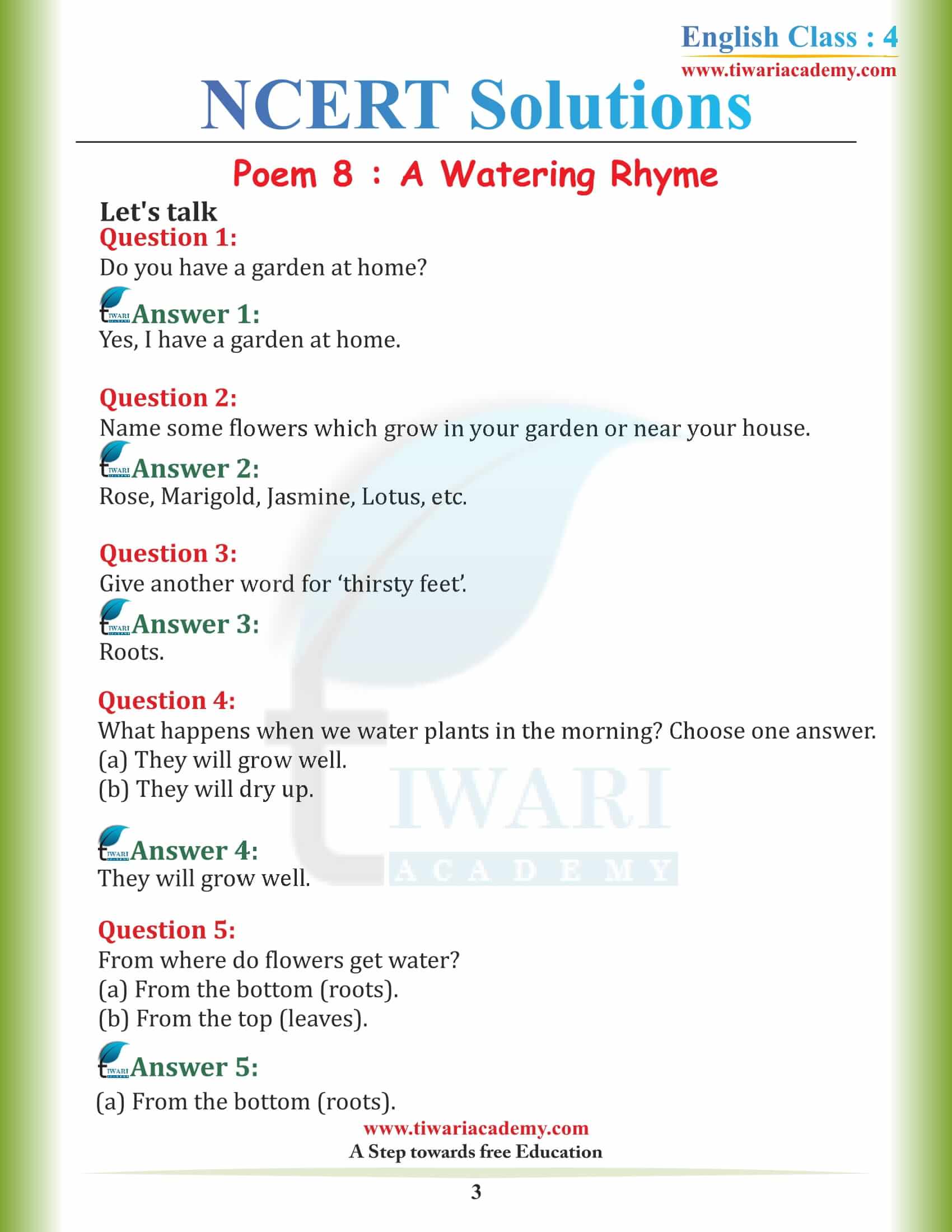 NCERT Solutions for Class 4 English Unit 8