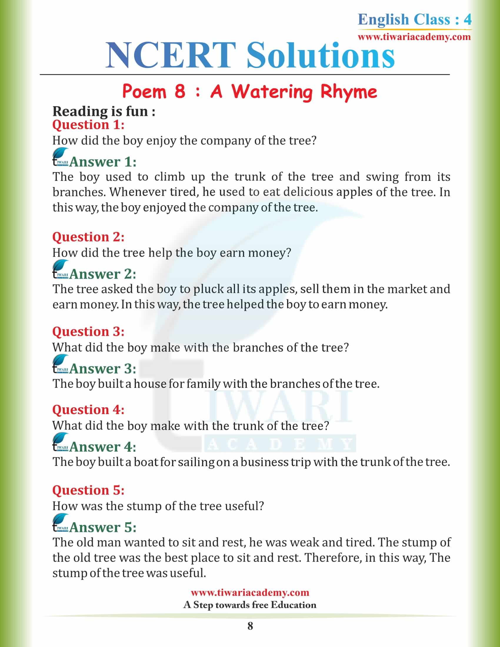 Class 4 NCERT English Unit 8