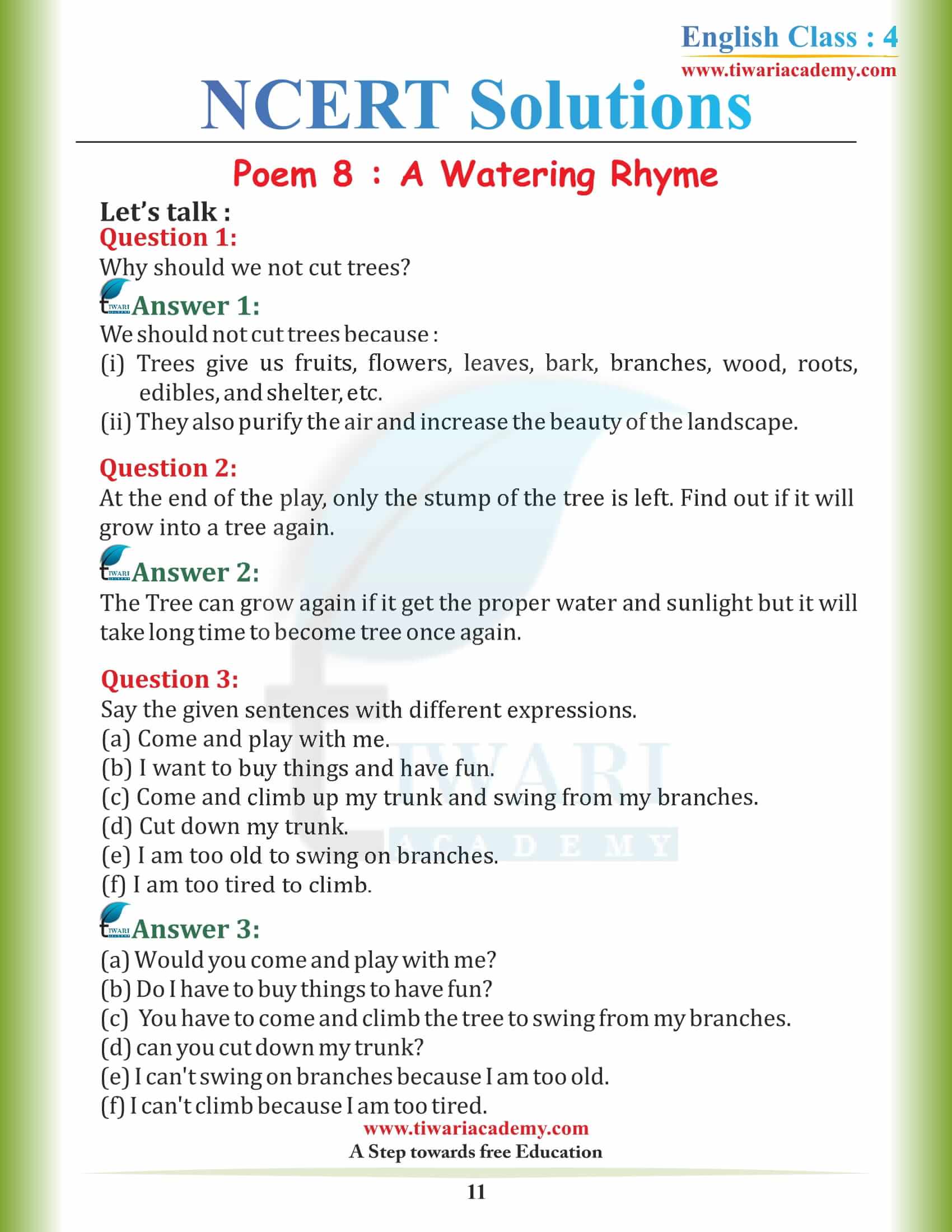 Class 4 NCERT English Unit 8 Question Answers