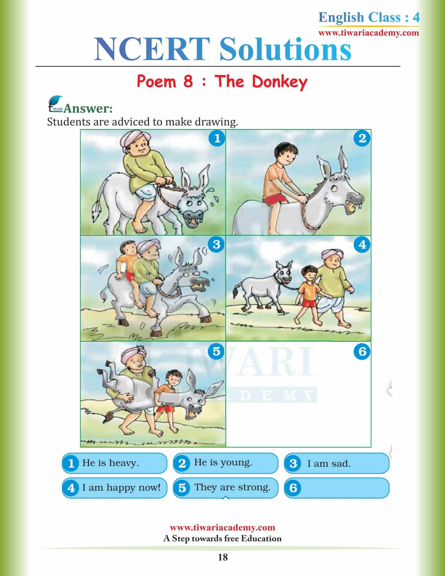 Class 4 NCERT English Book Unit 8 answers in English Medium