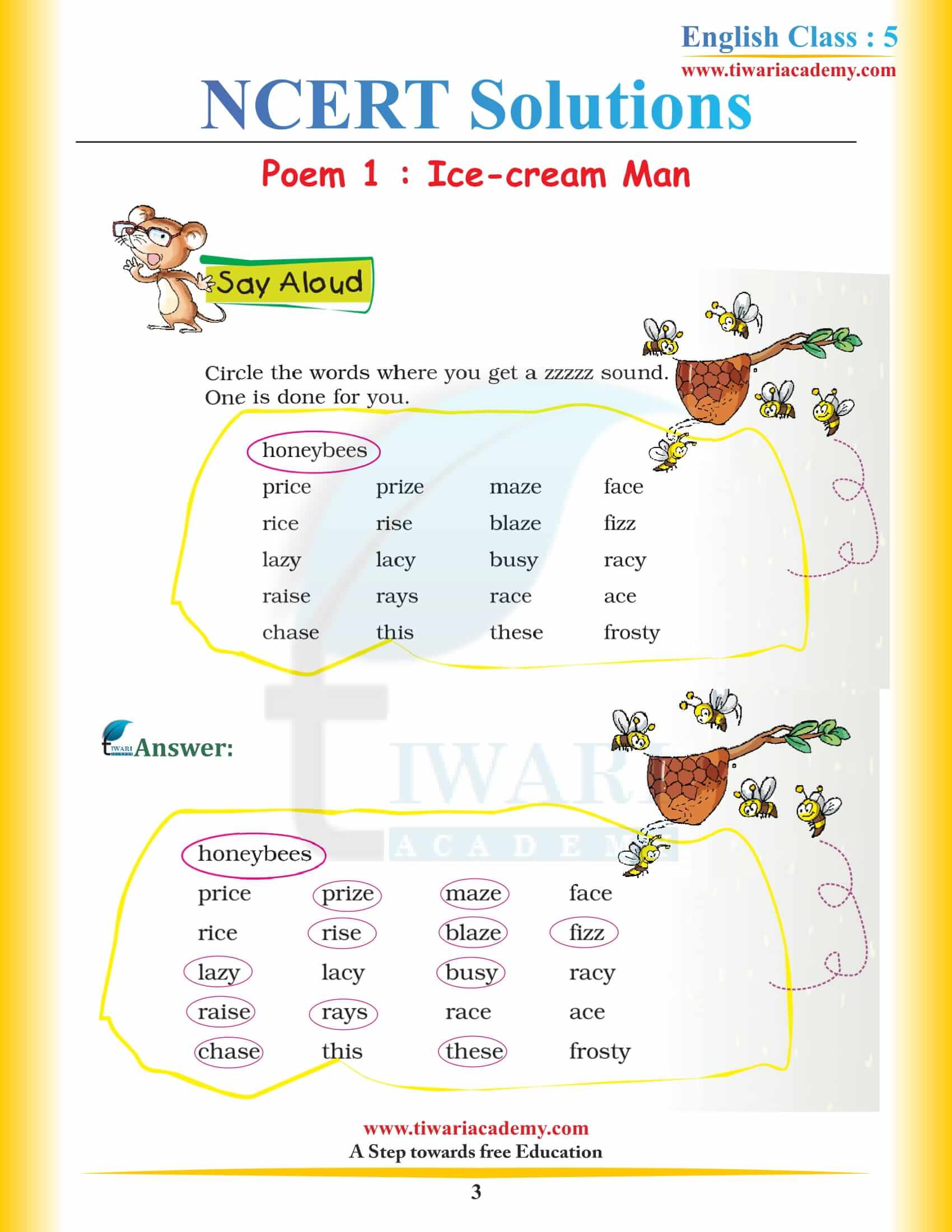 NCERT Solutions for Class 5 English Chapter 1 Ice-cream Man in Hindi