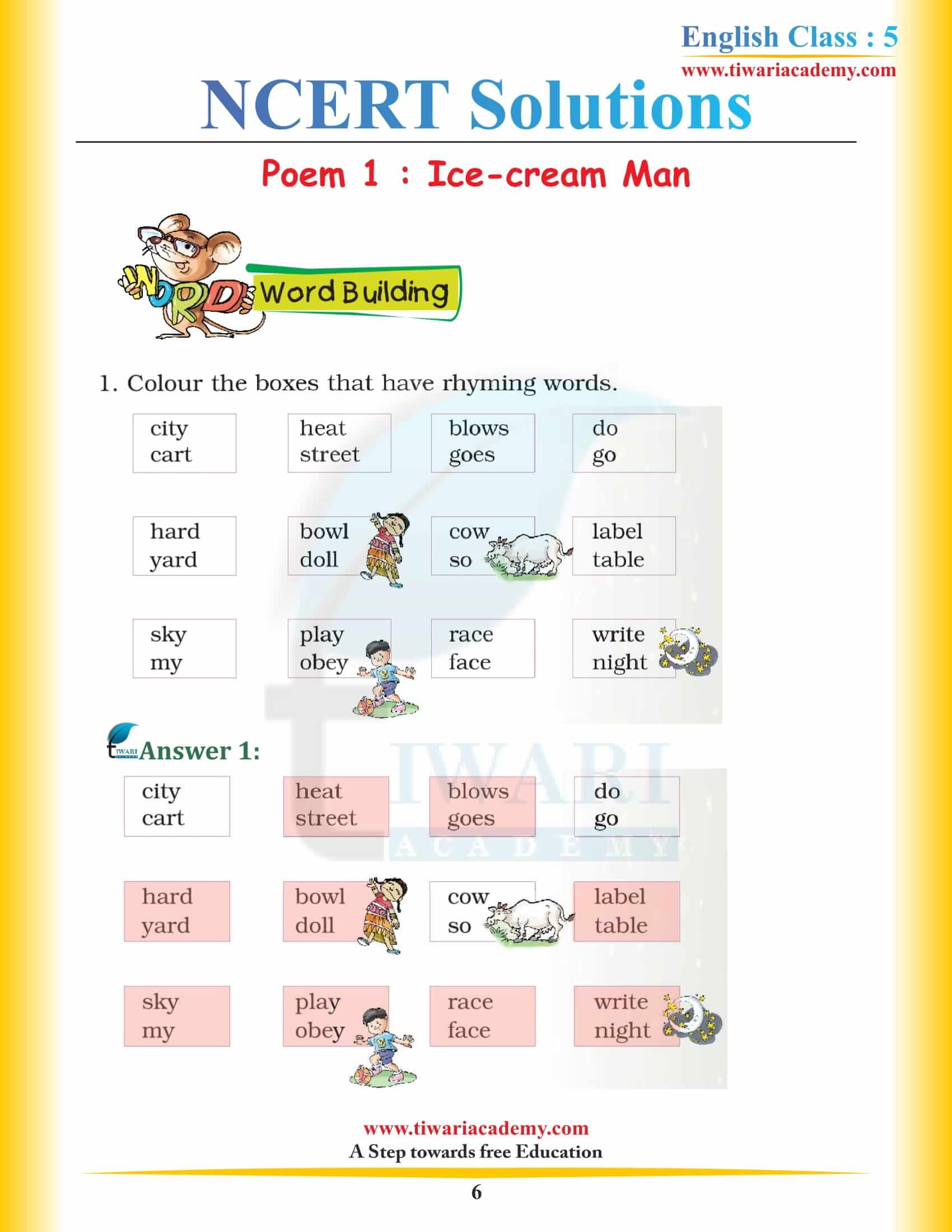 NCERT Solutions for Class 5 English Chapter 1 Ice-cream Man in Hindi Medium