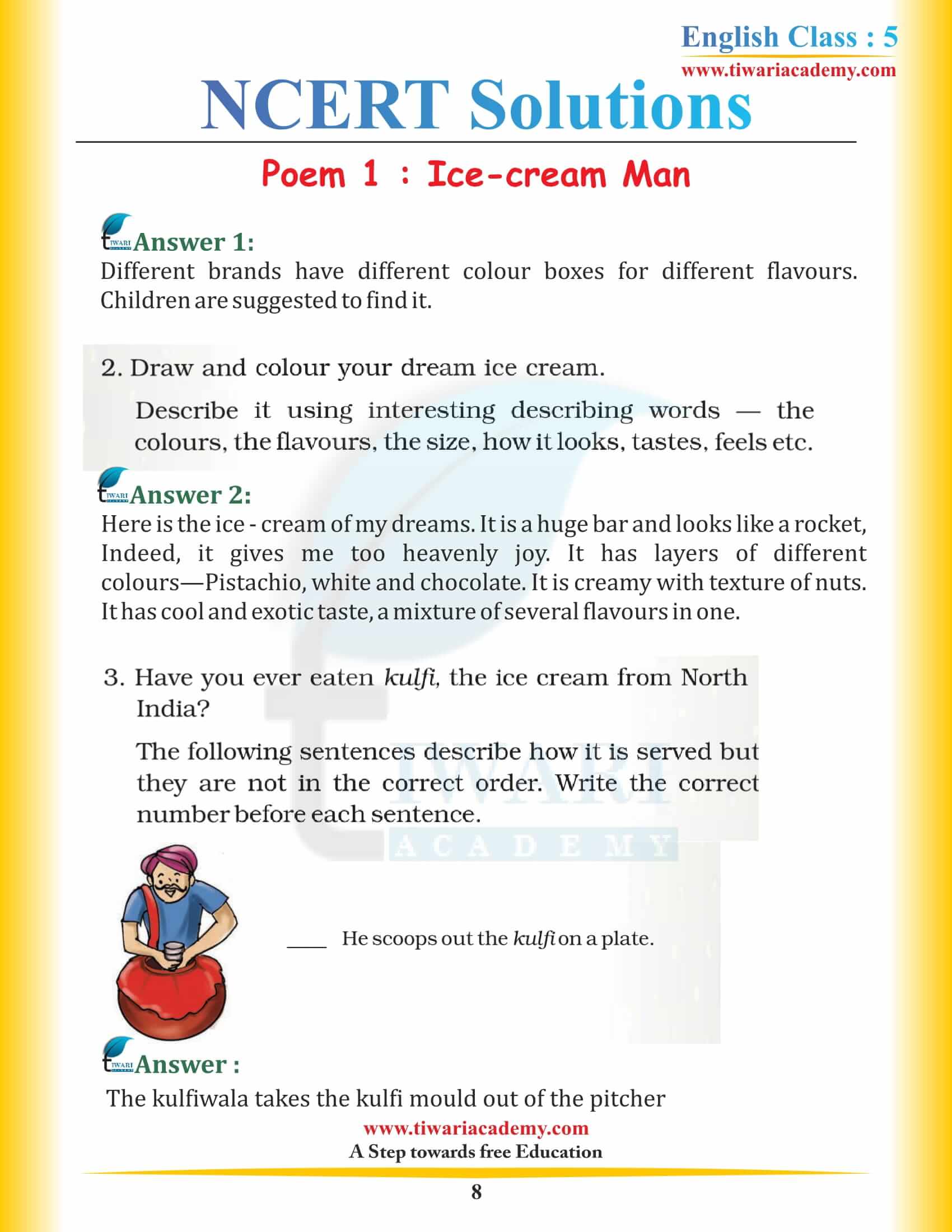 NCERT Solutions for Class 5 English Chapter 1 Ice-cream Man all Questions answers