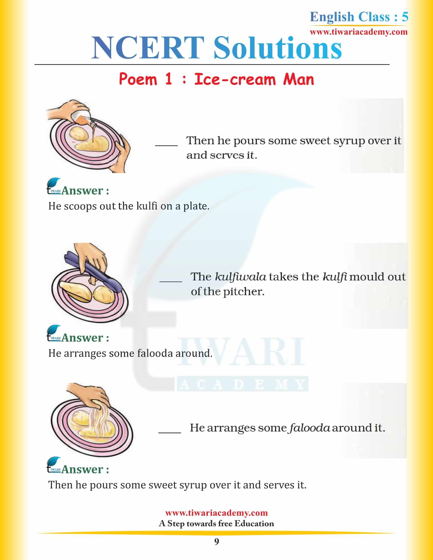 NCERT Solutions for Class 5 English Chapter 1 Ice-cream Man free download