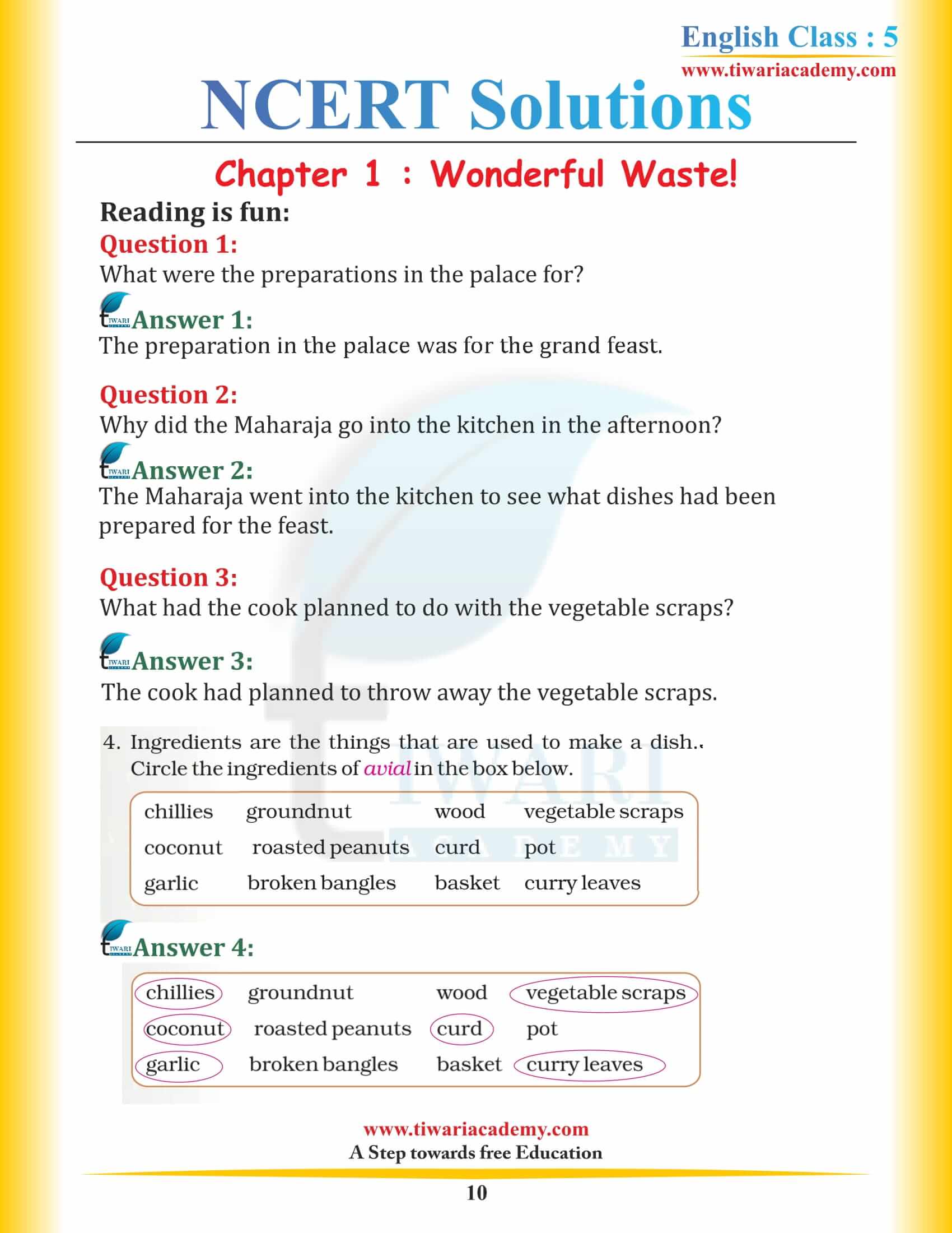 NCERT Solutions for Class 5 English Chapter 1 Wonderful Waste