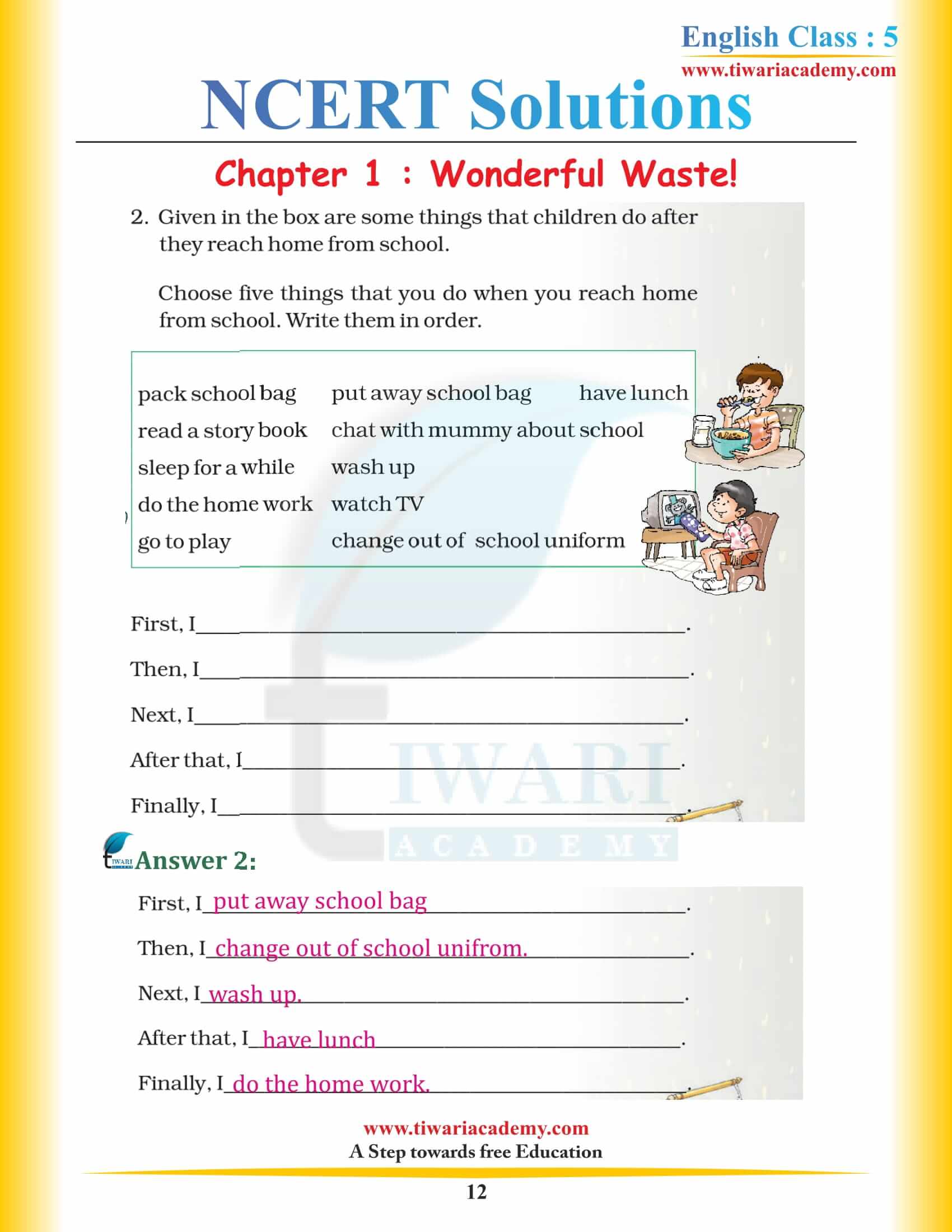 NCERT Solutions for Class 5 English Chapter 1 Wonderful Waste Questions answers
