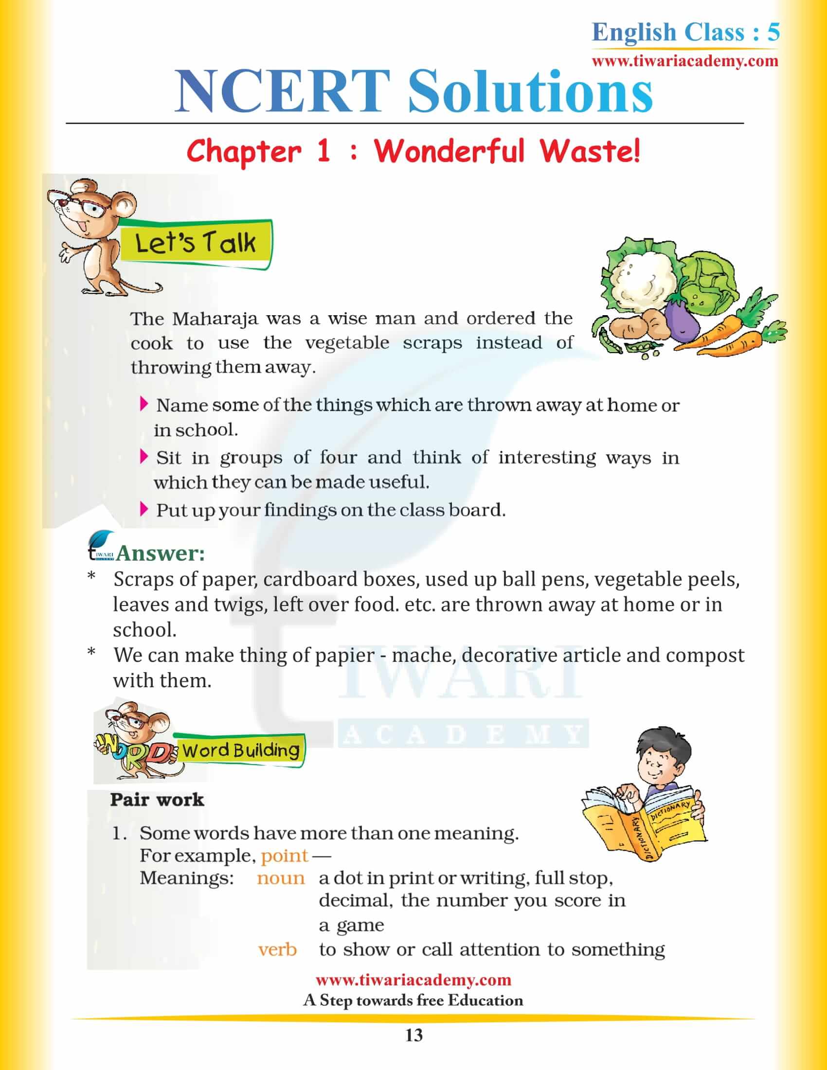 NCERT Solutions for Class 5 English Chapter 1 Wonderful Waste cbse answers