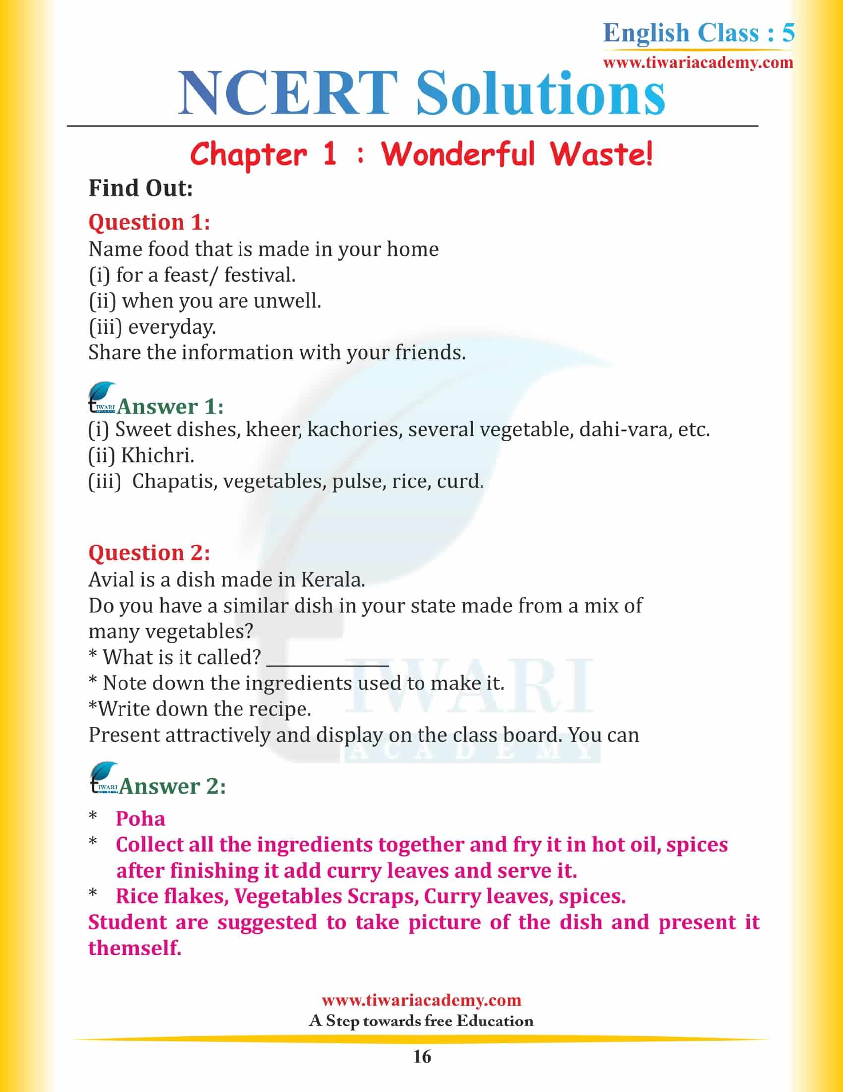 Class 5 English Chapter 1 Wonderful Waste NCERT Solutions