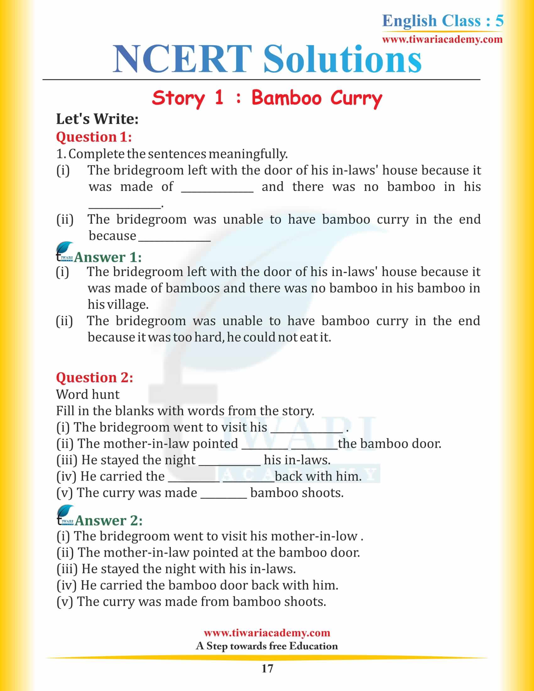 Class 5 English Chapter 1 Bamboo Carry