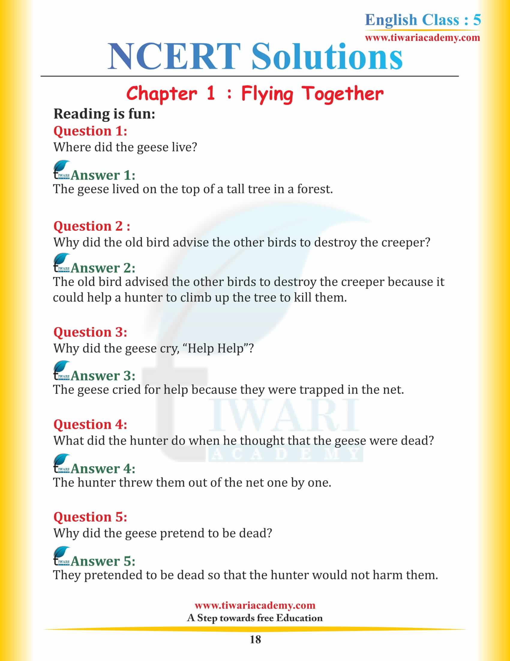 Class 5 English Chapter 1 Flying Together