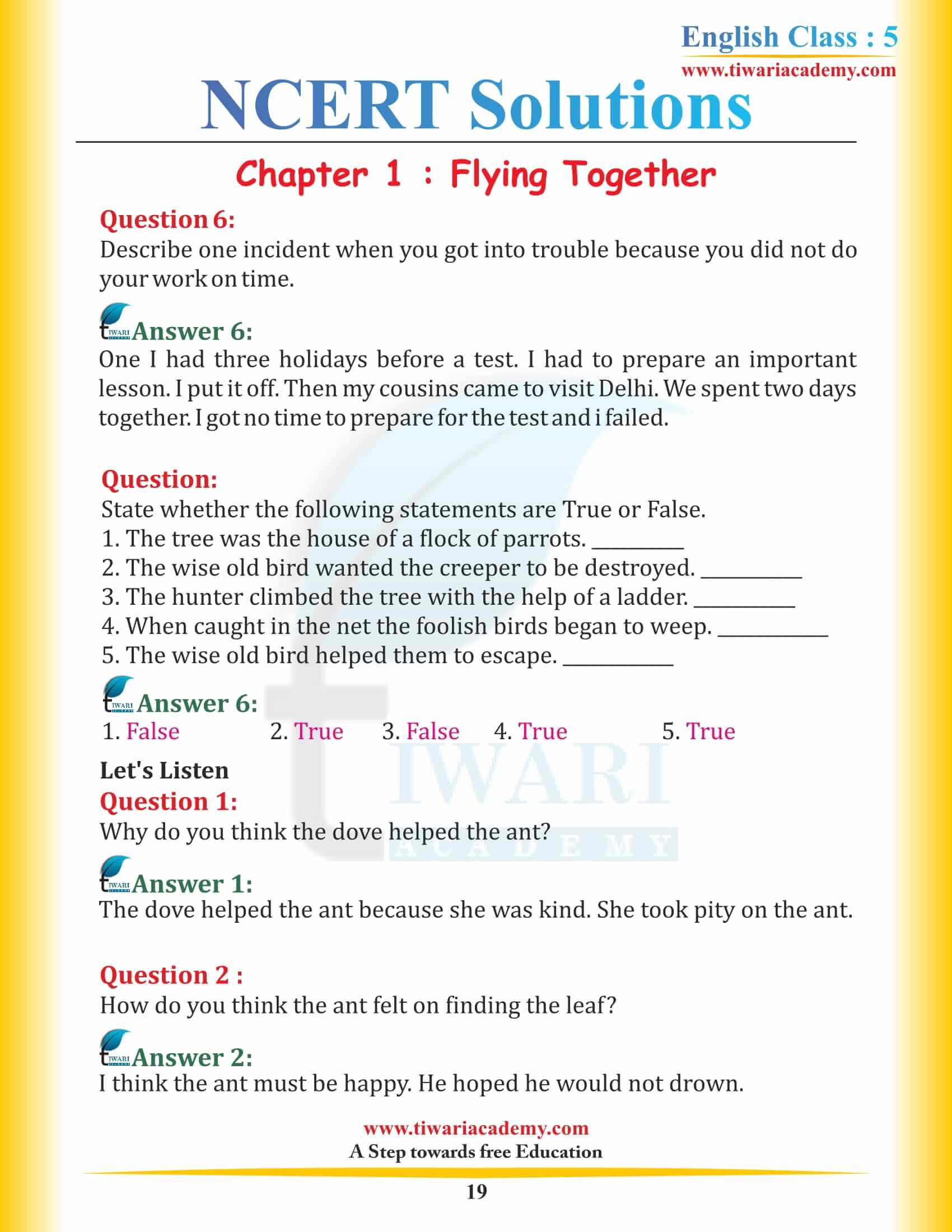 Class 5 English Chapter 1 Flying Together in PDF