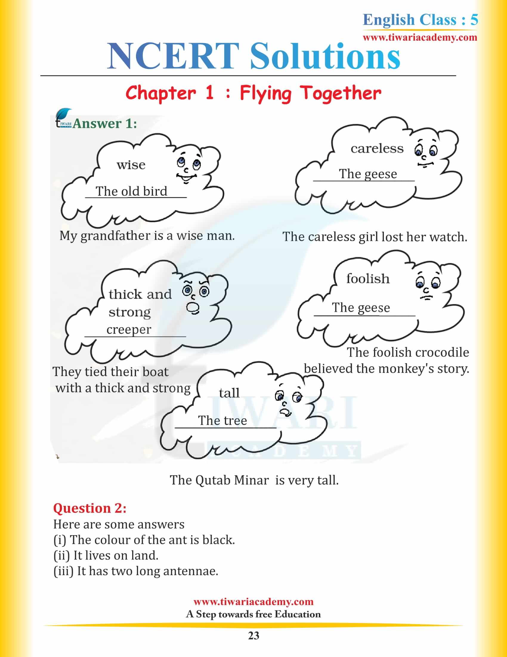 NCERT Class 5 English Chapter 1 Flying Together Solutions