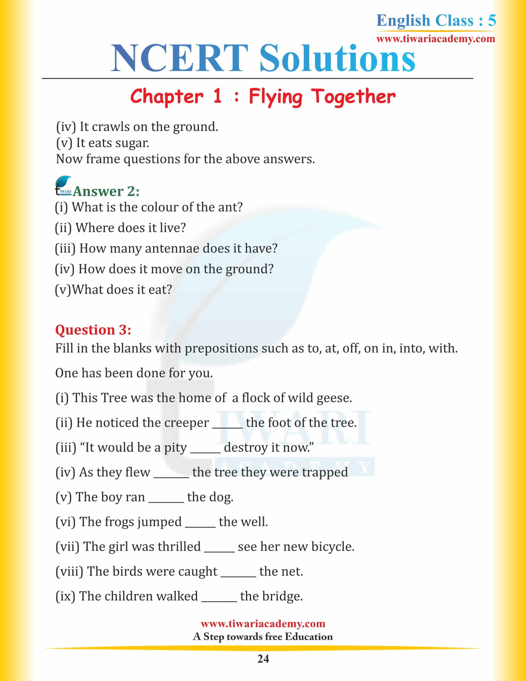 NCERT Solutions Class 5 English Chapter 1 Flying Together
