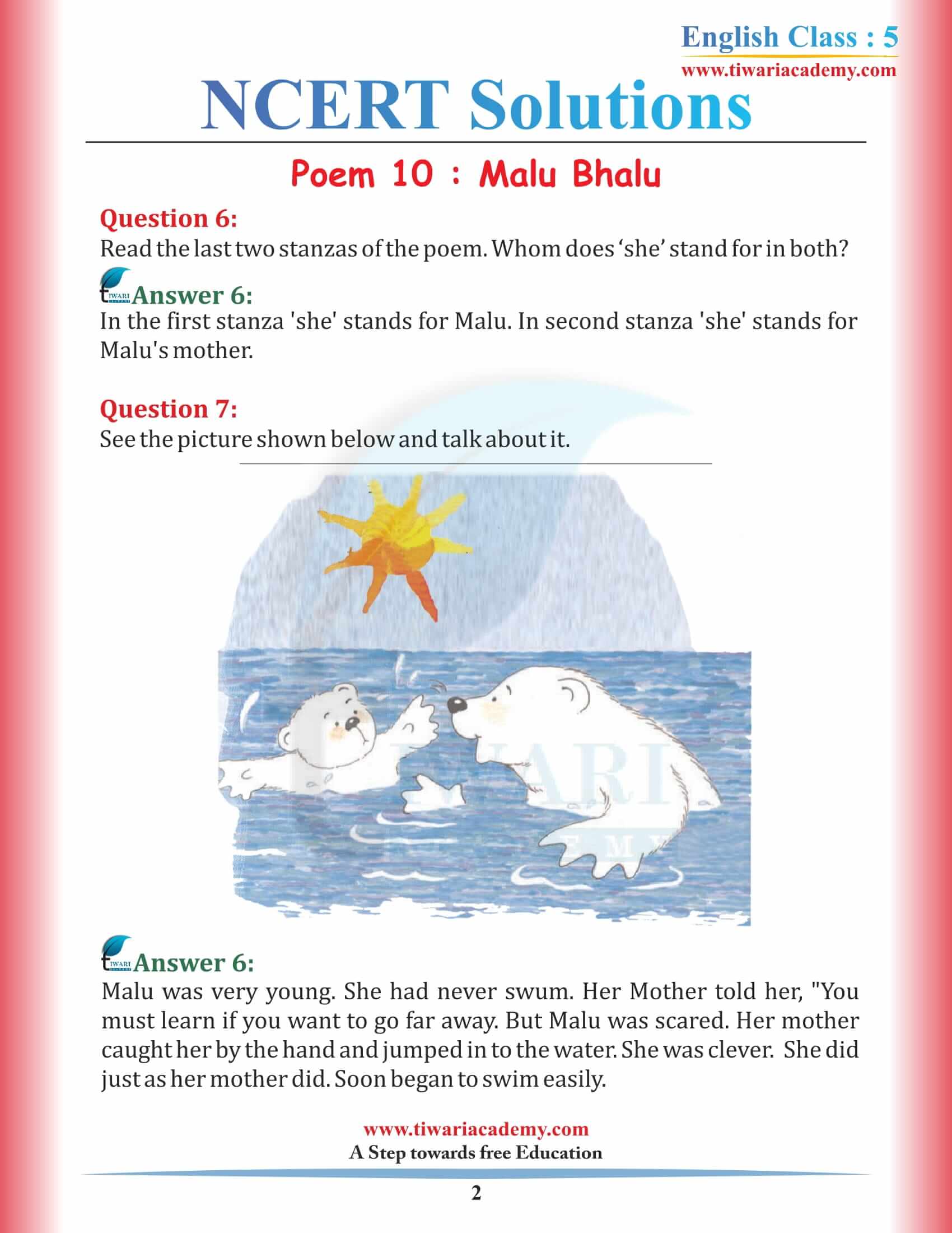 NCERT Solutions for Class 5 English Chapter 10 Malu Bhalu in Hindi Medium