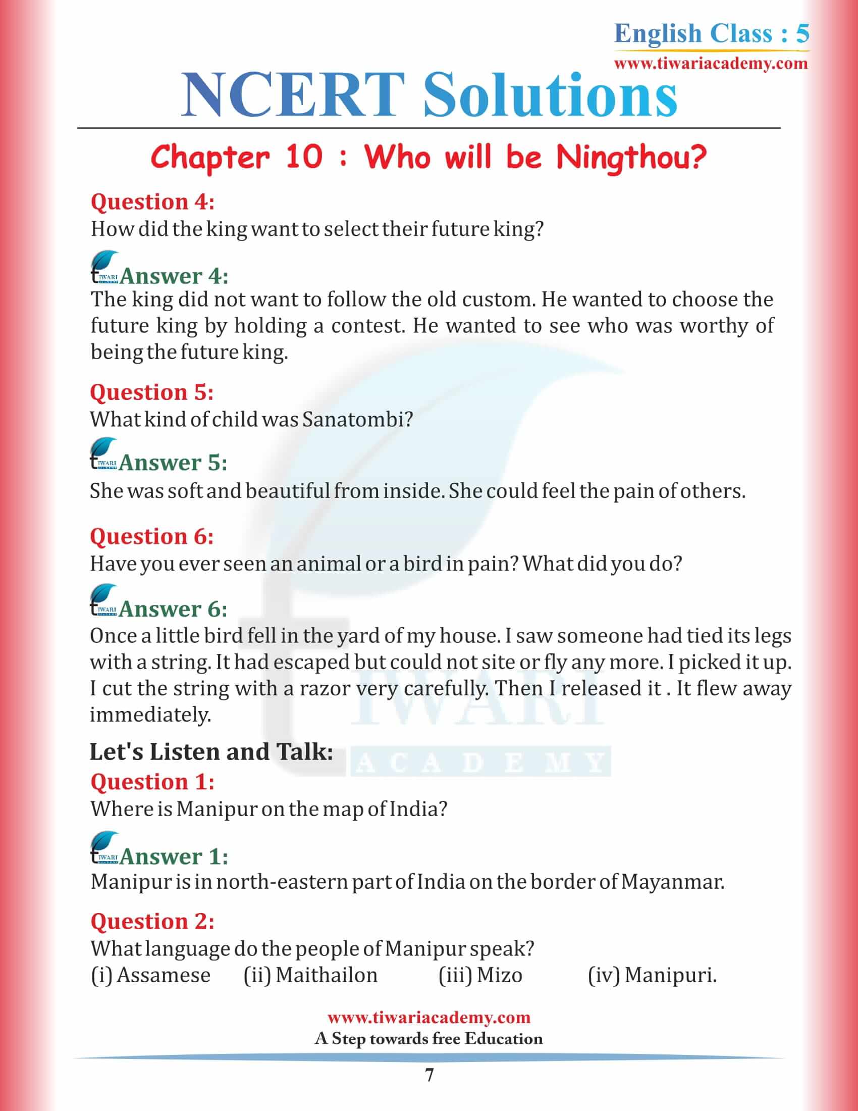 NCERT Solutions for Class 5 English Chapter 10 Who Will be Ningthou?