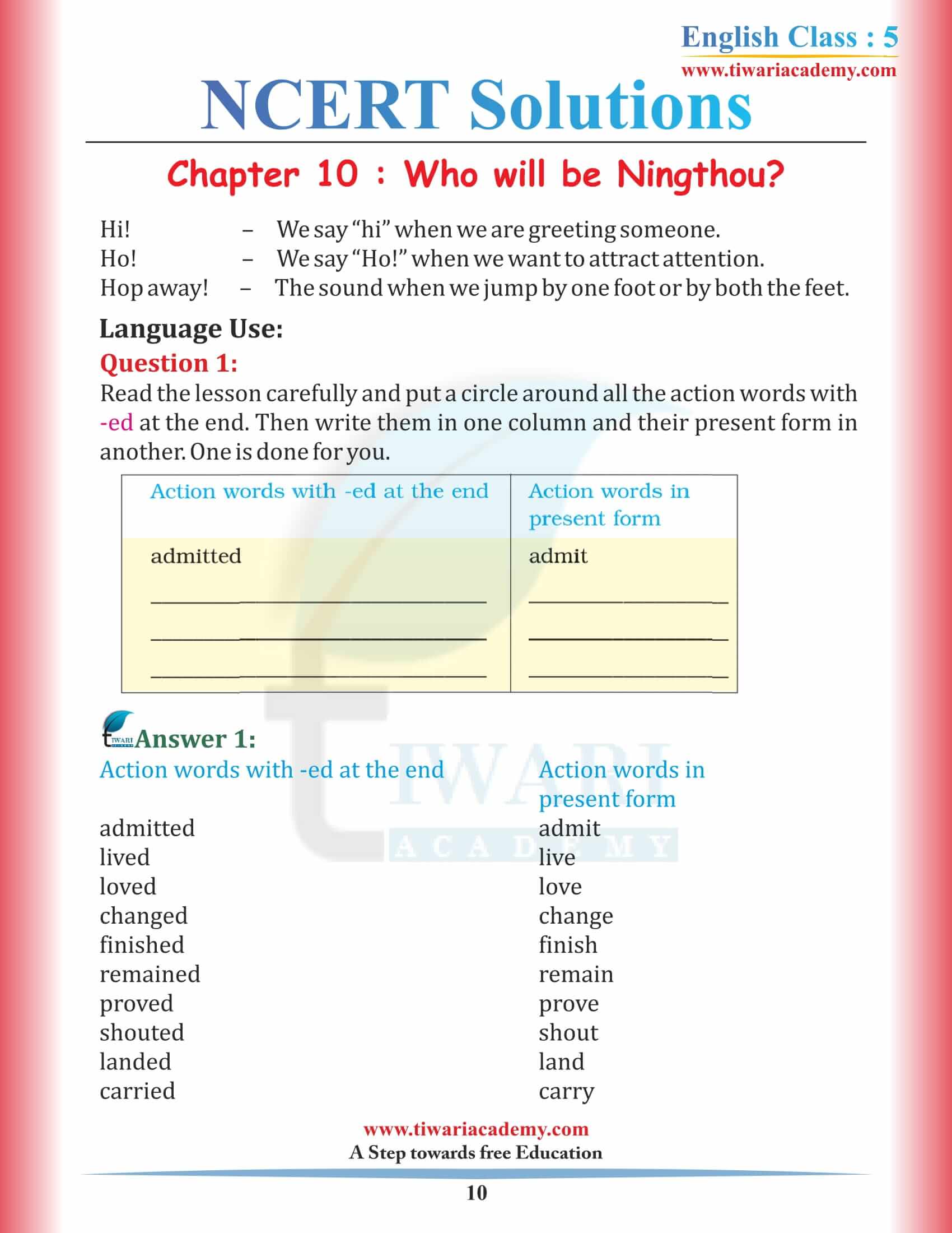 NCERT Solutions for Class 5 English Chapter 10