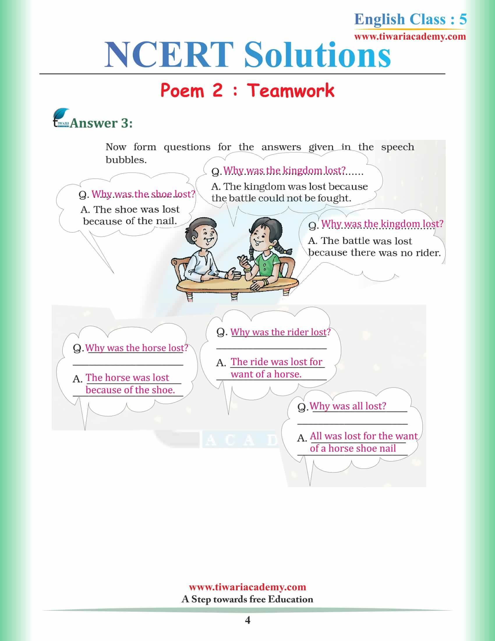 NCERT Solutions for Class 5 English Chapter 2 Question answers