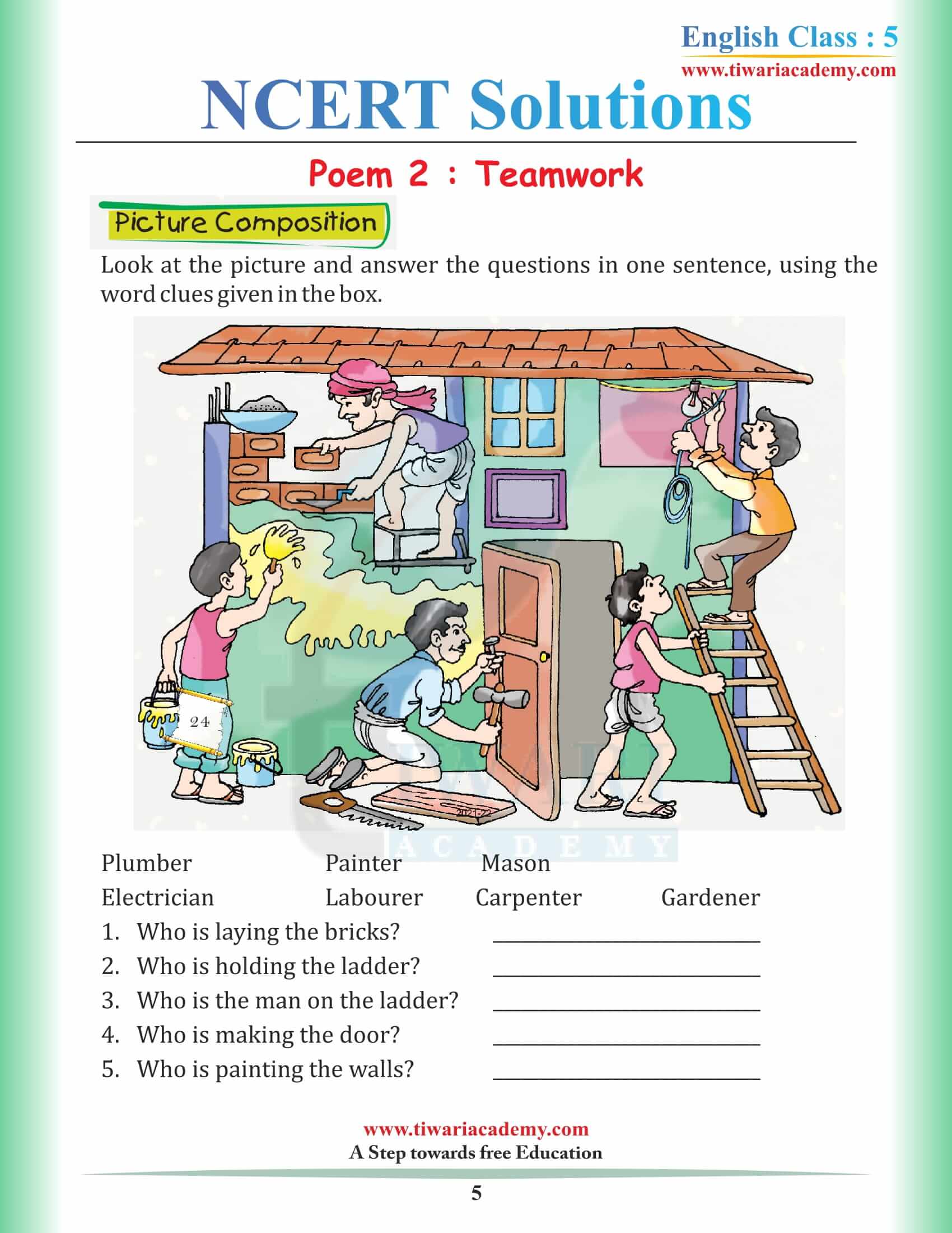 NCERT Solutions for Class 5 English Chapter 2 answers in Hindi