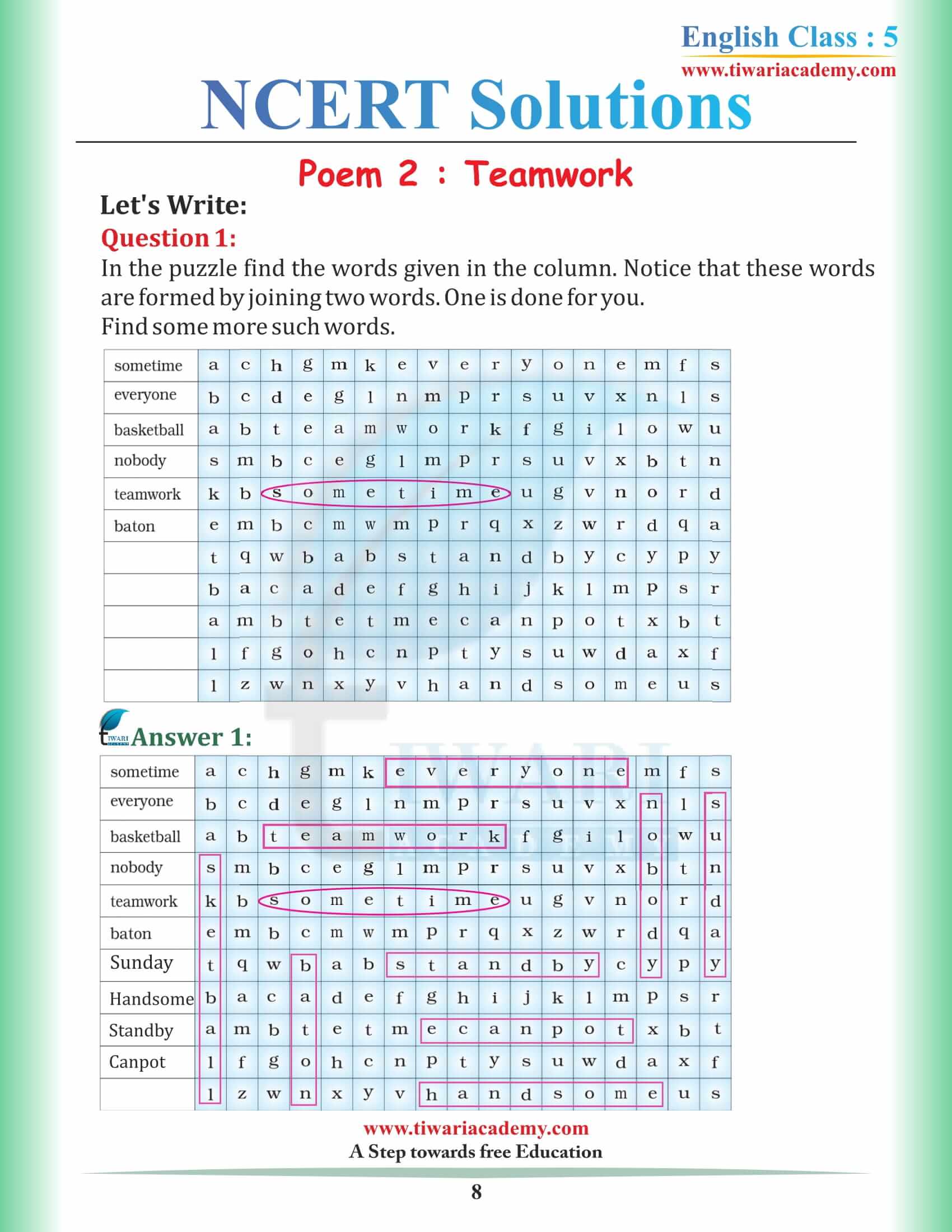 NCERT Solutions for Class 5 English Chapter 2 all question answers