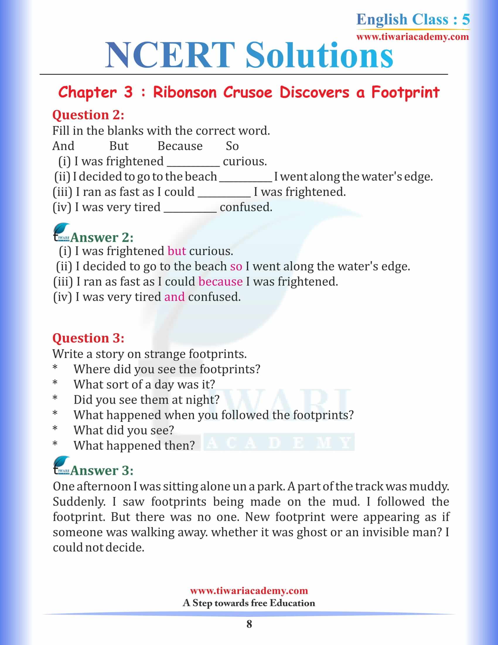 NCERT Solutions for Class 5 English Chapter 3 Robinson Crusoe Discovers a footprint question answers
