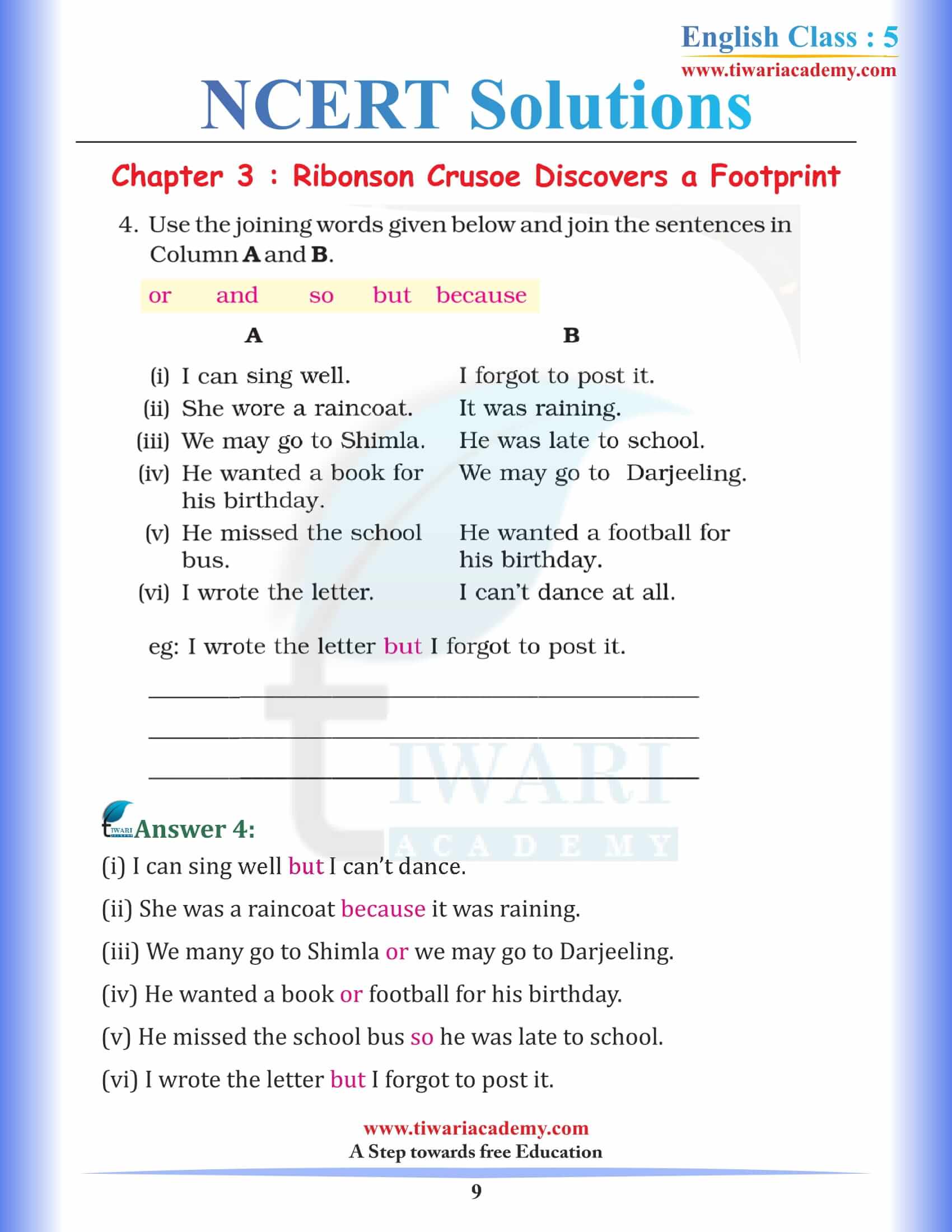 NCERT Solutions for Class 5 English Chapter 3 Robinson Crusoe Discovers a footprint free sols