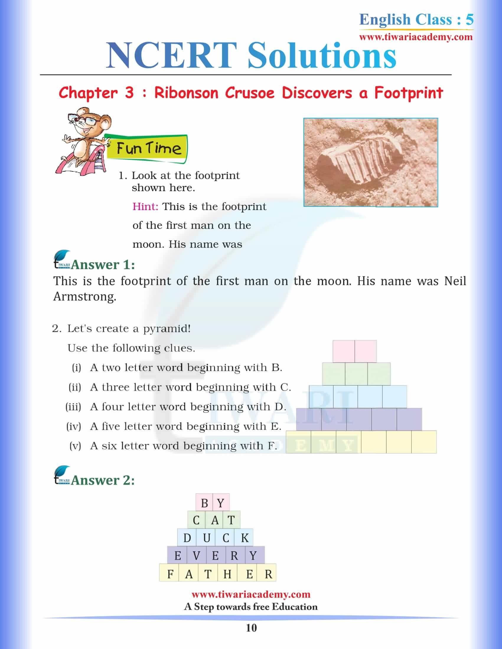 NCERT Solutions for Class 5 English Chapter 3 Robinson Crusoe Discovers a footprint answers