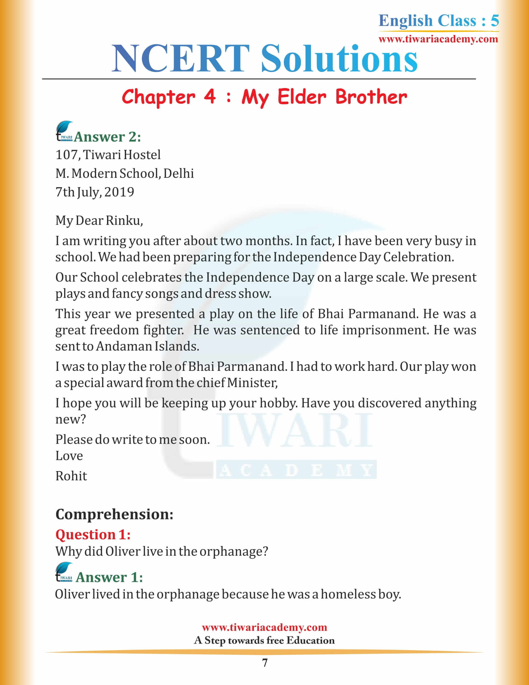 Class 5 English Chapter 4 My Elder Brother