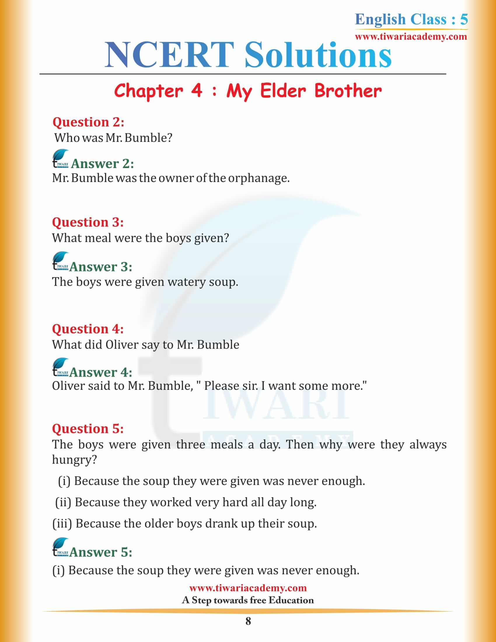 Class 5 English Chapter 4 My Elder Brother Question Answers