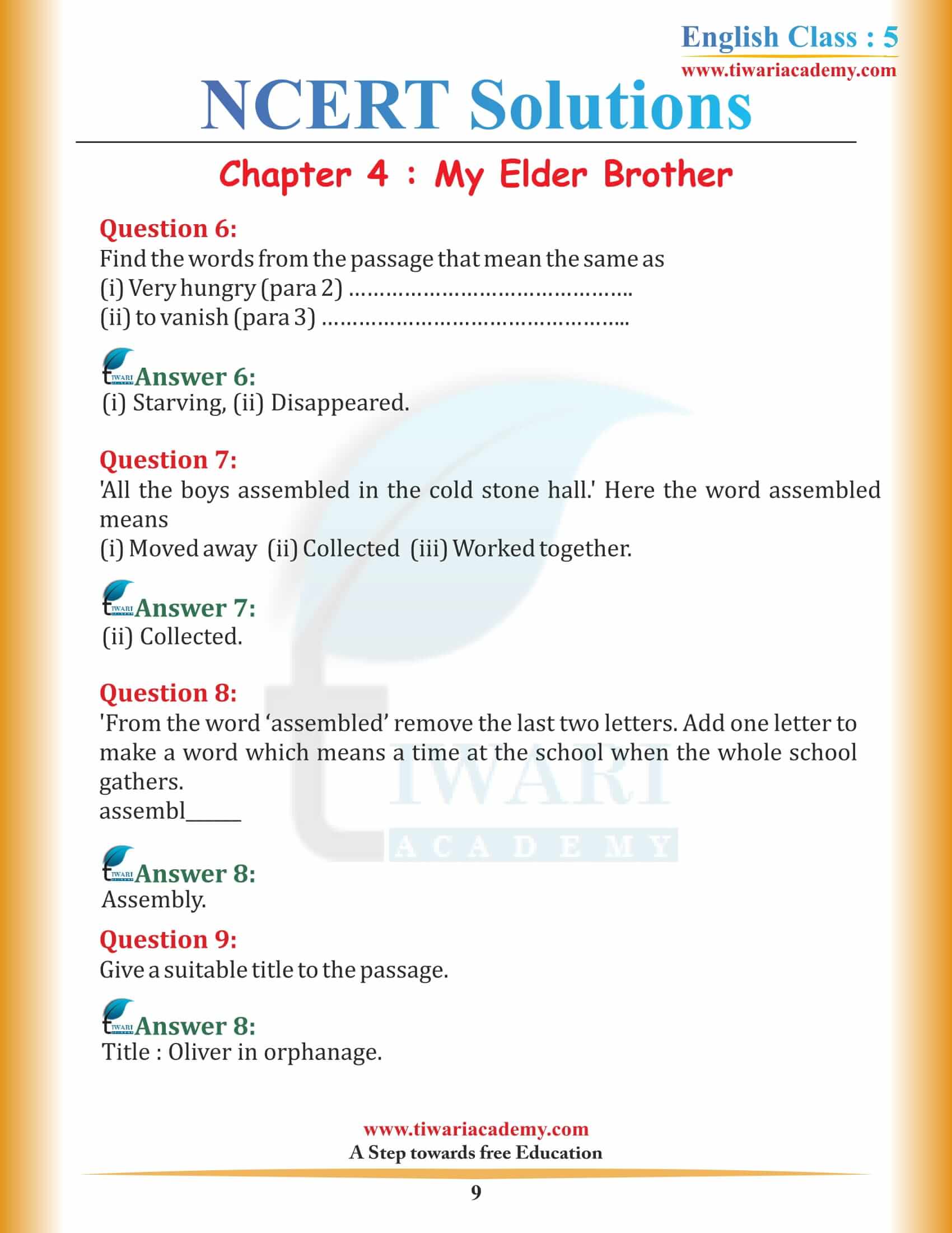 Class 5 English Chapter 4 My Elder Brother NCERT Solutions