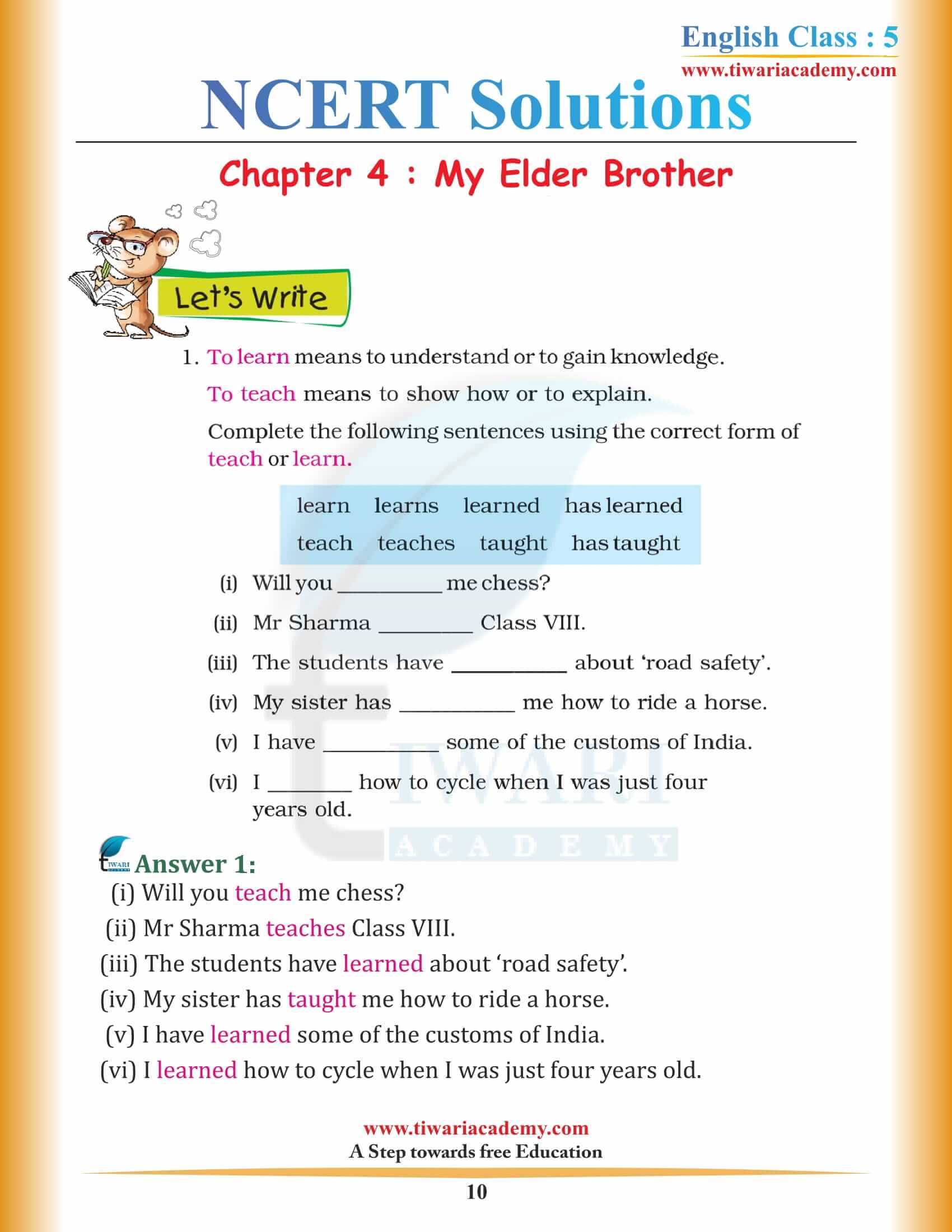 Class 5 English Chapter 4 My Elder Brother in PDF free
