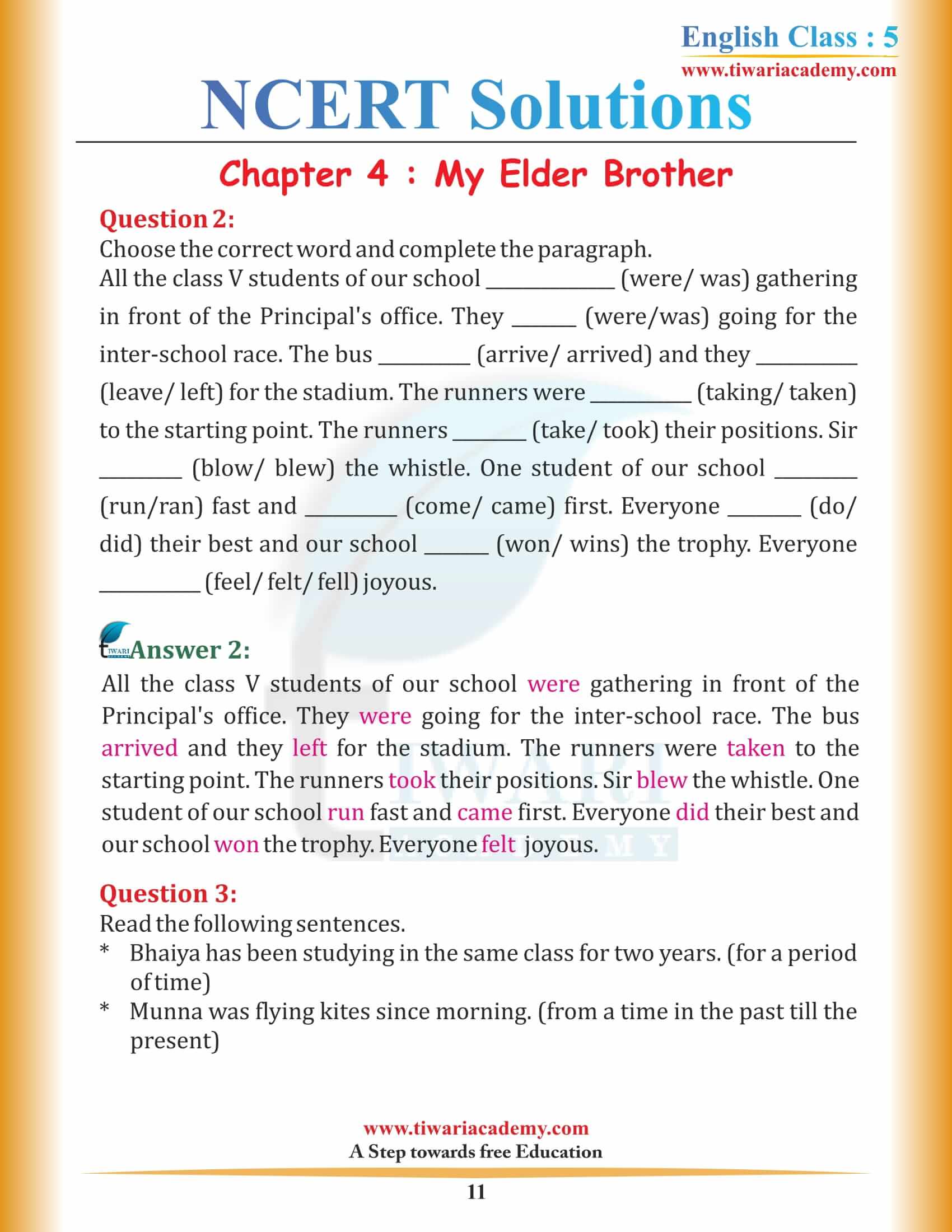 Class 5 English Chapter 4 My Elder Brother NCERT Question Answers