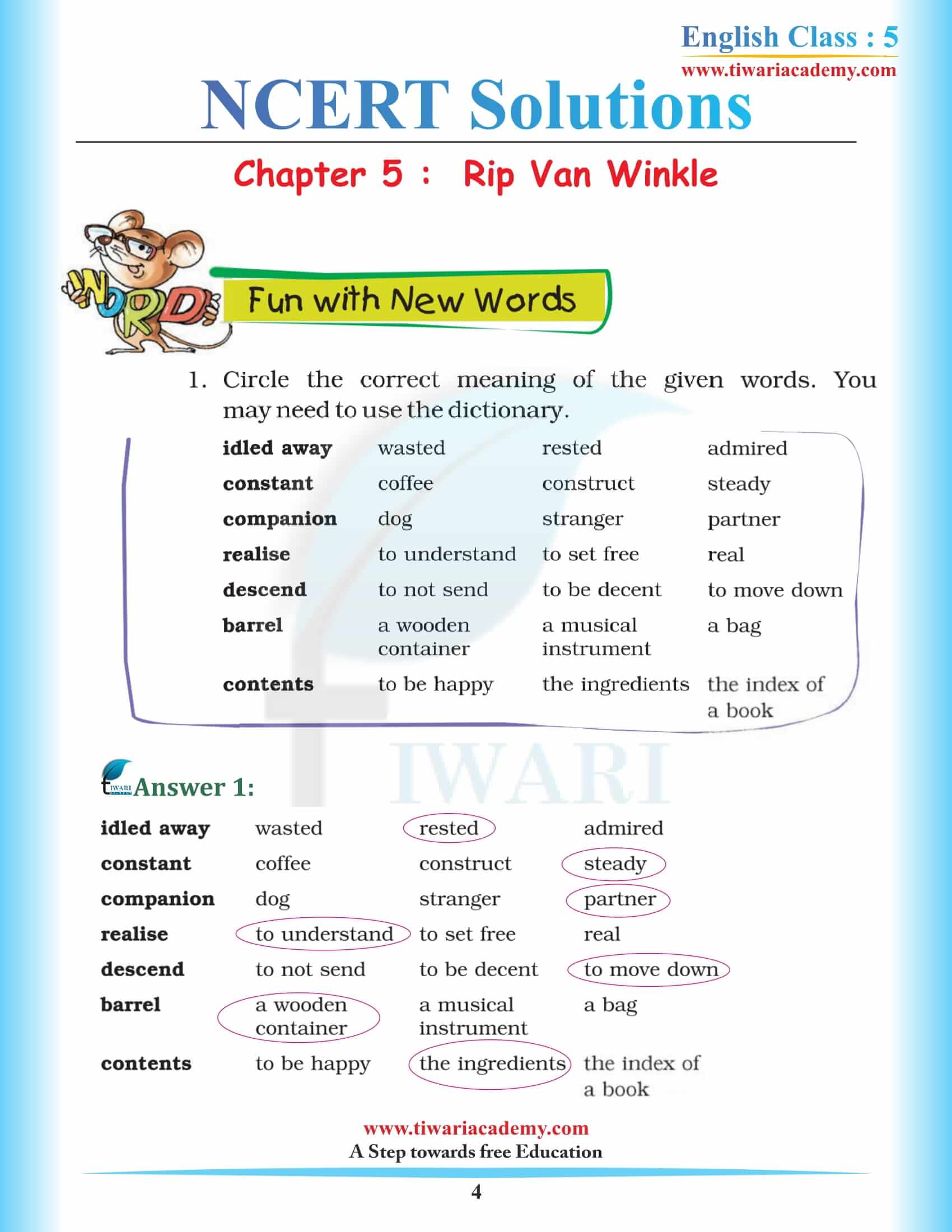 NCERT Solutions for Class 5 English Chapter 5 Rip Van Winkle